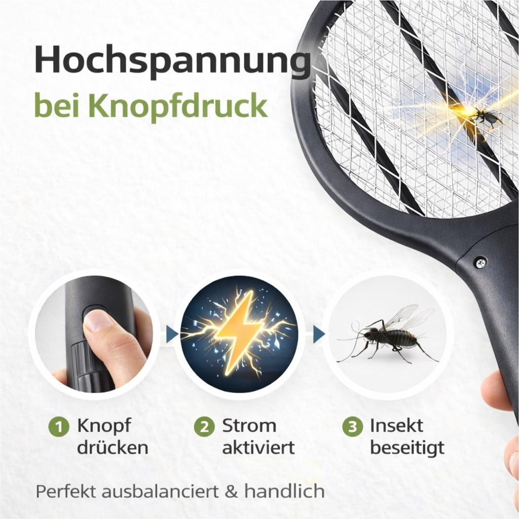 TK Elektrische Fliegenklatsche, Schwarz 33,5 cm für Fliegen und Alltag – Detailansicht 5