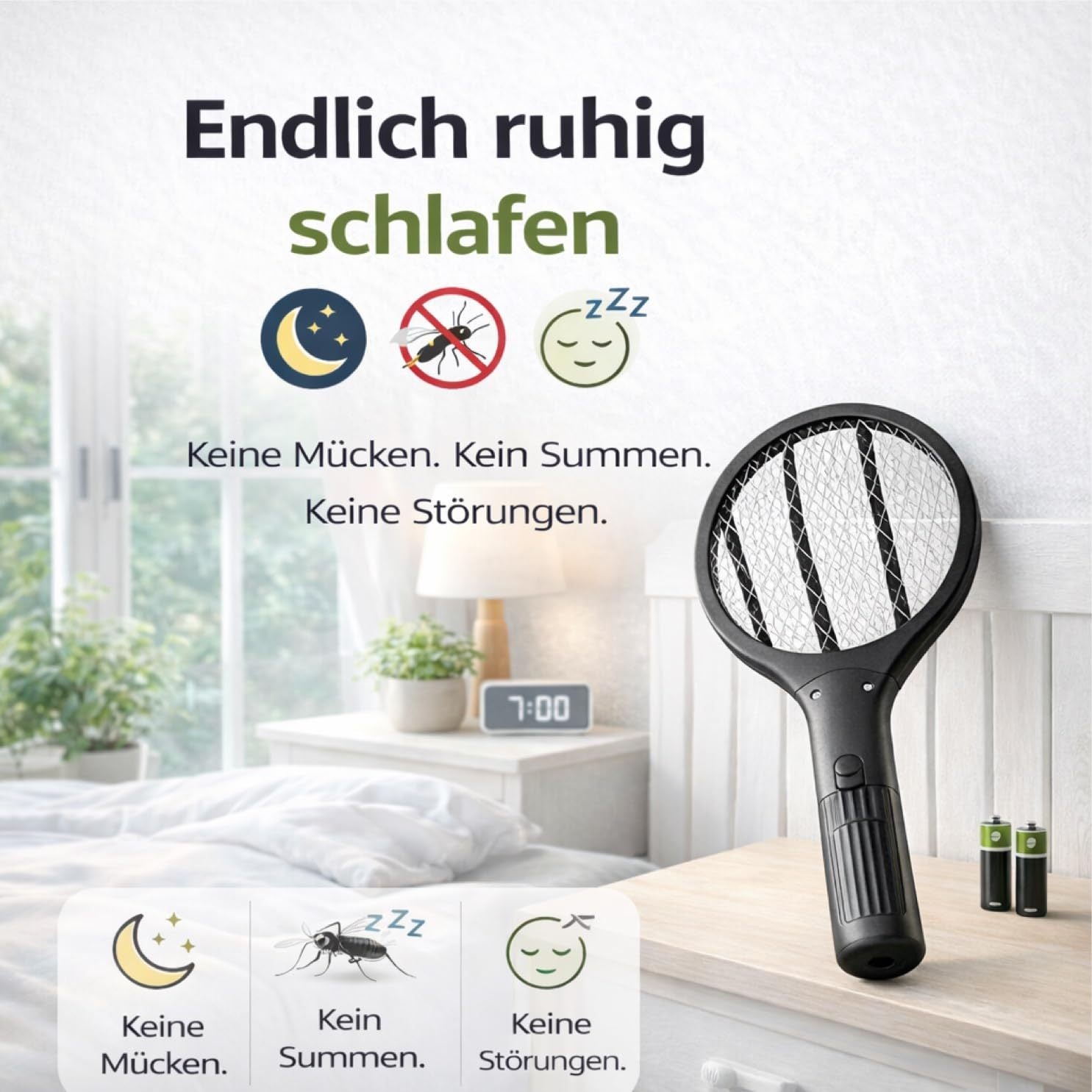TK Elektrische Fliegenklatsche, Schwarz 33,5 cm für Fliegen und Alltag – Detailansicht 6