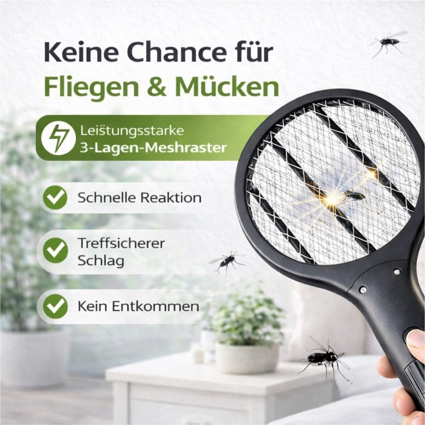 TK Elektrische Fliegenklatsche, Schwarz 33,5 cm für Fliegen und Alltag – Detailansicht 7
