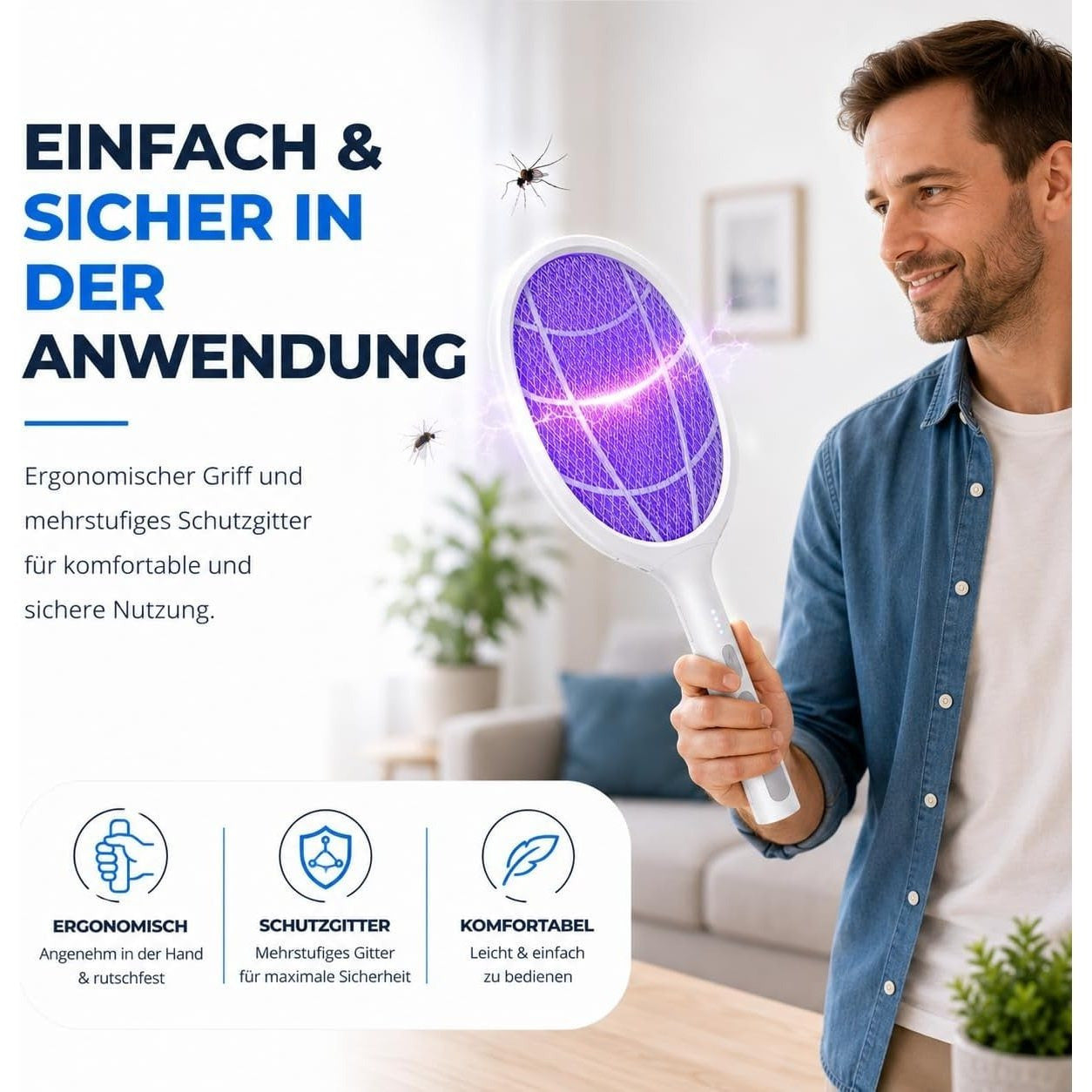 TK Elektrische Fliegenklatsche, Schwarz 33,5 cm für Fliegen und Alltag – Detailansicht 10