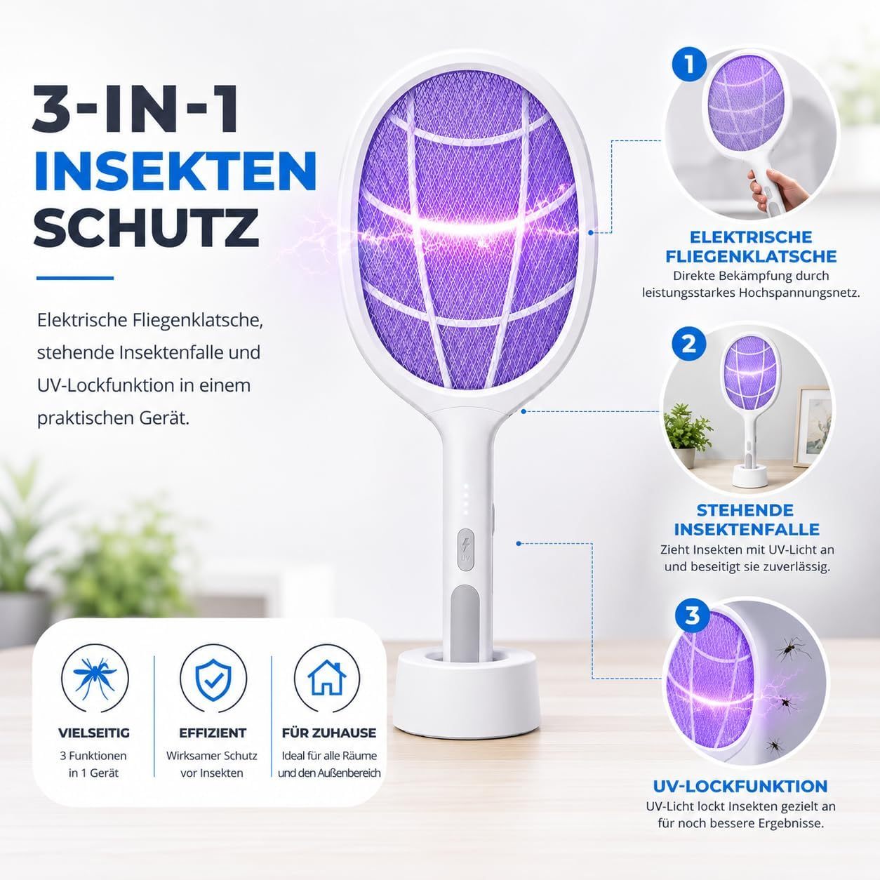 TK Elektrische Fliegenklatsche, Schwarz 33,5 cm für Fliegen und Alltag – Detailansicht 11