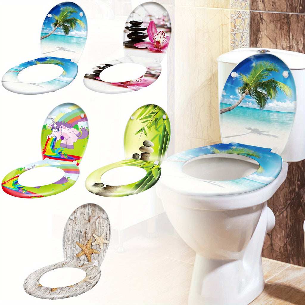 Toilettendeckel, Rote Blumen und Steinkunst für alle Standard-Toilettenschüsseln und Alltag – Hauptansicht