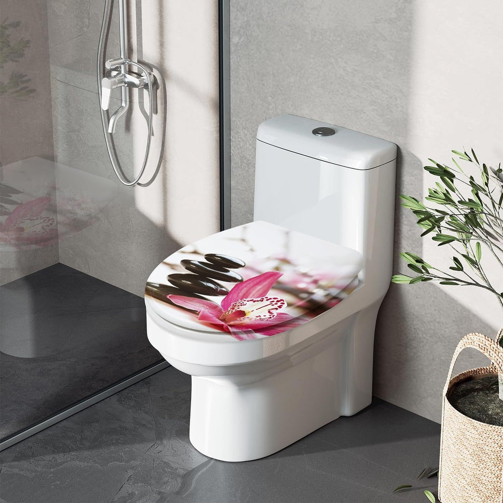 Toilettendeckel, Rote Blumen und Steinkunst für alle Standard-Toilettenschüsseln und Alltag – Detailansicht 8