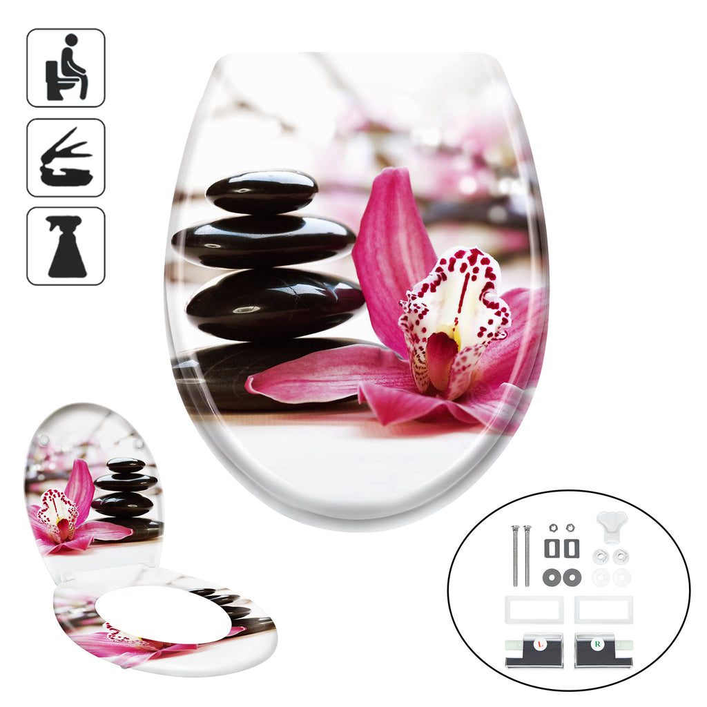 Toilettendeckel, Rote Blumen und Steinkunst für alle Standard-Toilettenschüsseln und Alltag – Detailansicht 15