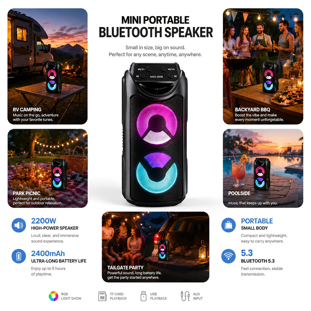 Tragbare RGB-Bluetooth-Party-Box, LED-Beleuchtung für Camping und Reisen – Detailansicht 2
