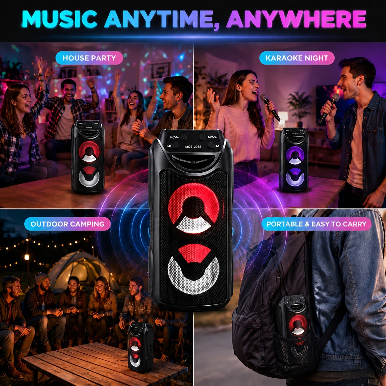 Tragbare RGB-Bluetooth-Party-Box, LED-Beleuchtung für Camping und Reisen – Detailansicht 4