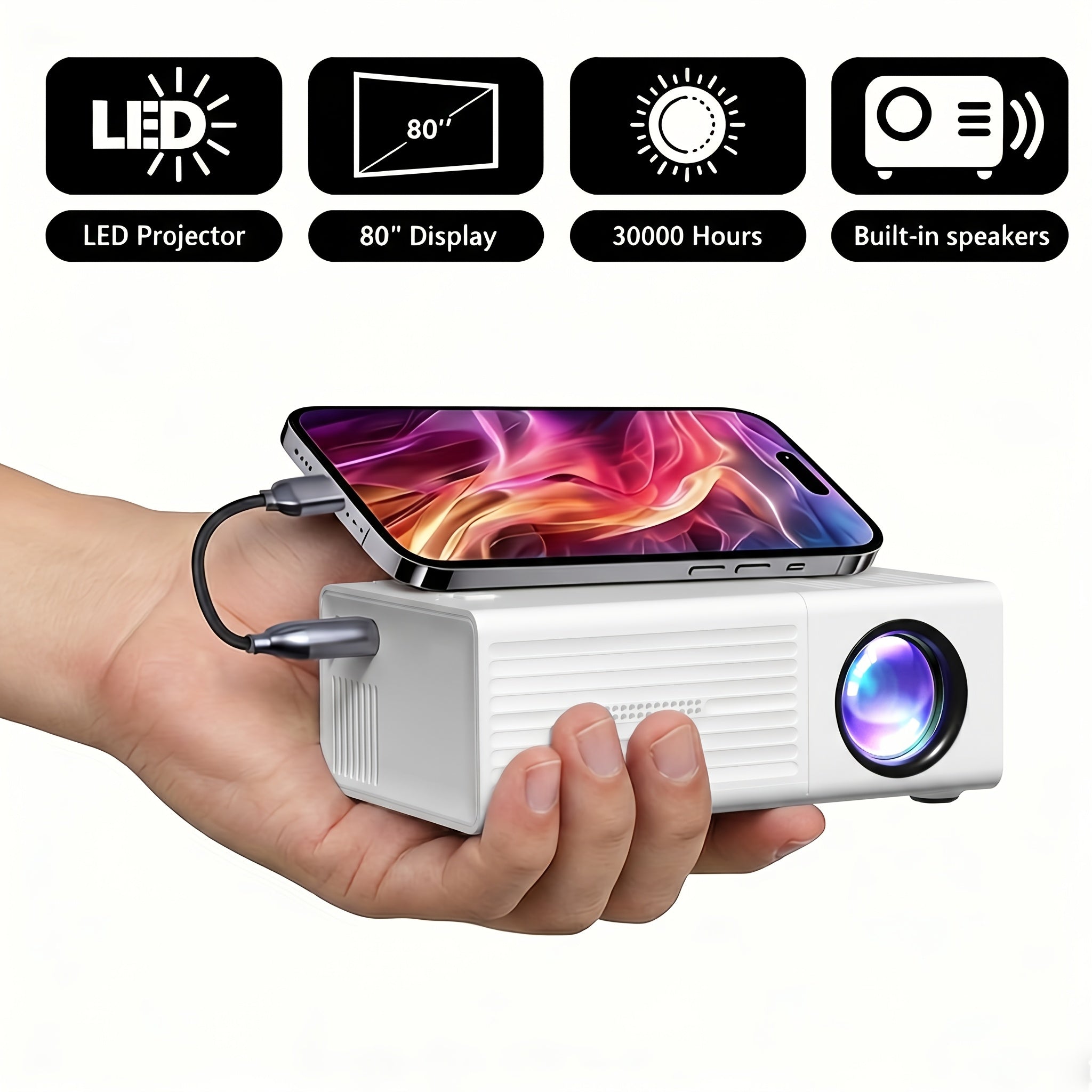 Tragbarer Mini-Projektor, Tragbarer HD-Projektor für Schlafzimmer und Bett – Hauptansicht