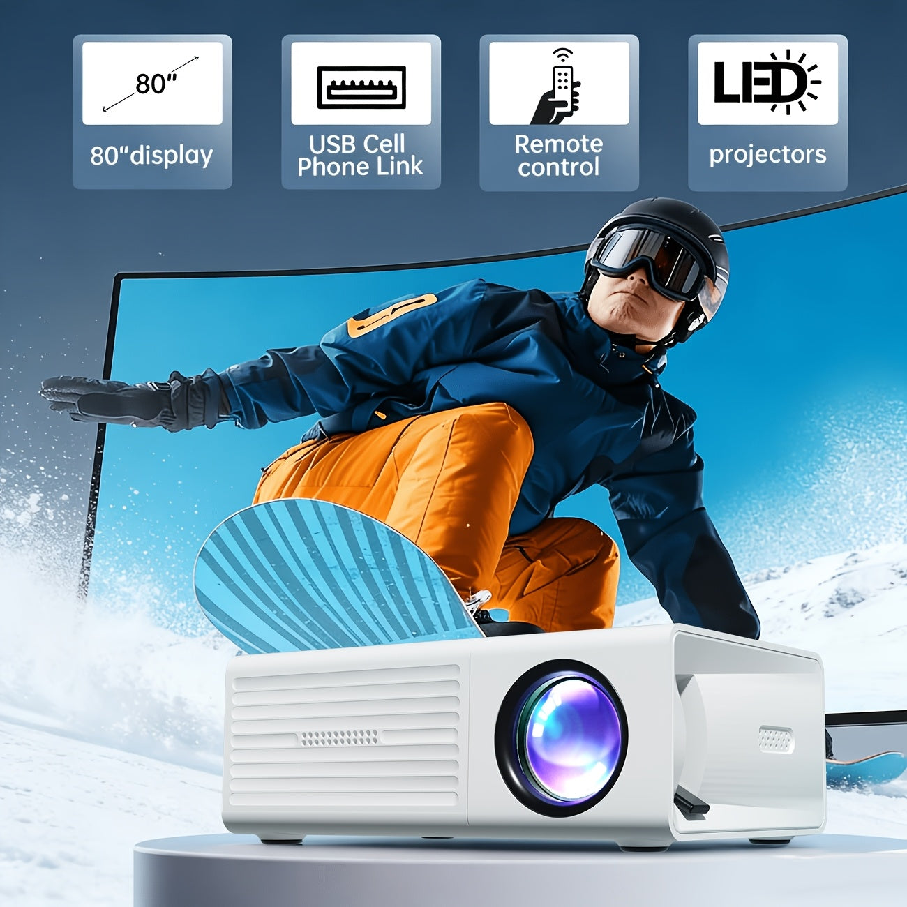 Tragbarer Mini-Projektor, Tragbarer HD-Projektor für Schlafzimmer und Bett – Detailansicht 9