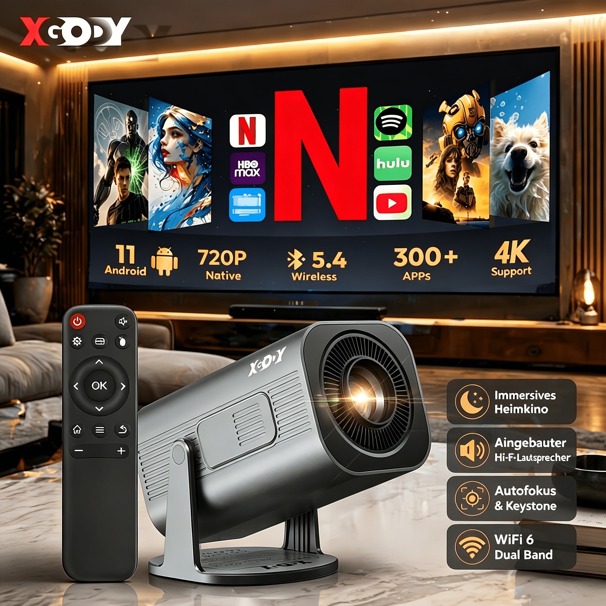 Tragbarer Projektor, Gimbal 3 Pro für Schlafzimmer und Bett – Detailansicht 3