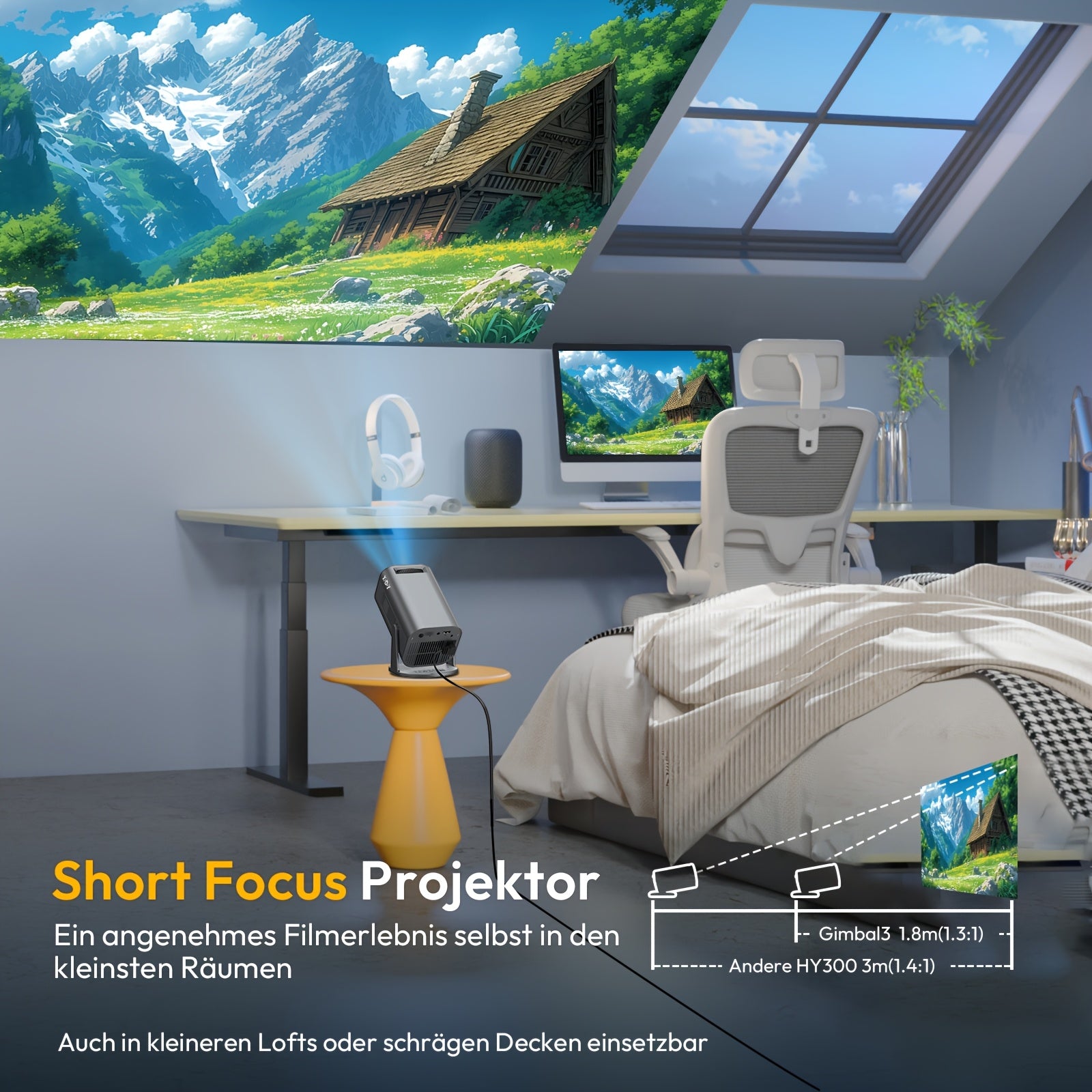 Tragbarer Projektor, Gimbal 3 Pro für Schlafzimmer und Bett – Detailansicht 6