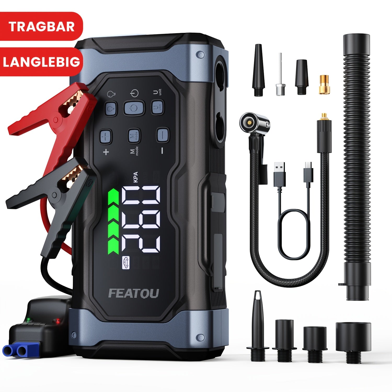 Tragbarer Reifenfüller, 20000mAh für Auto und Fahrrad – Hauptansicht