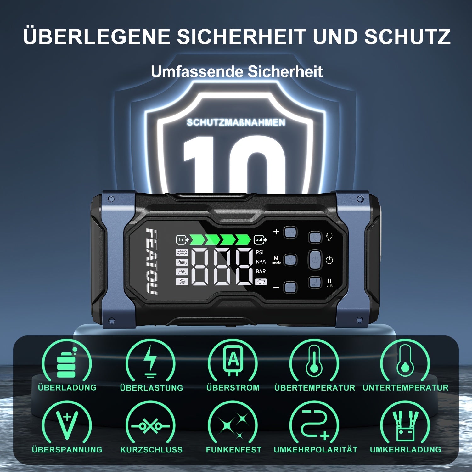 Tragbarer Reifenfüller, 20000mAh für Auto und Fahrrad – Detailansicht 2