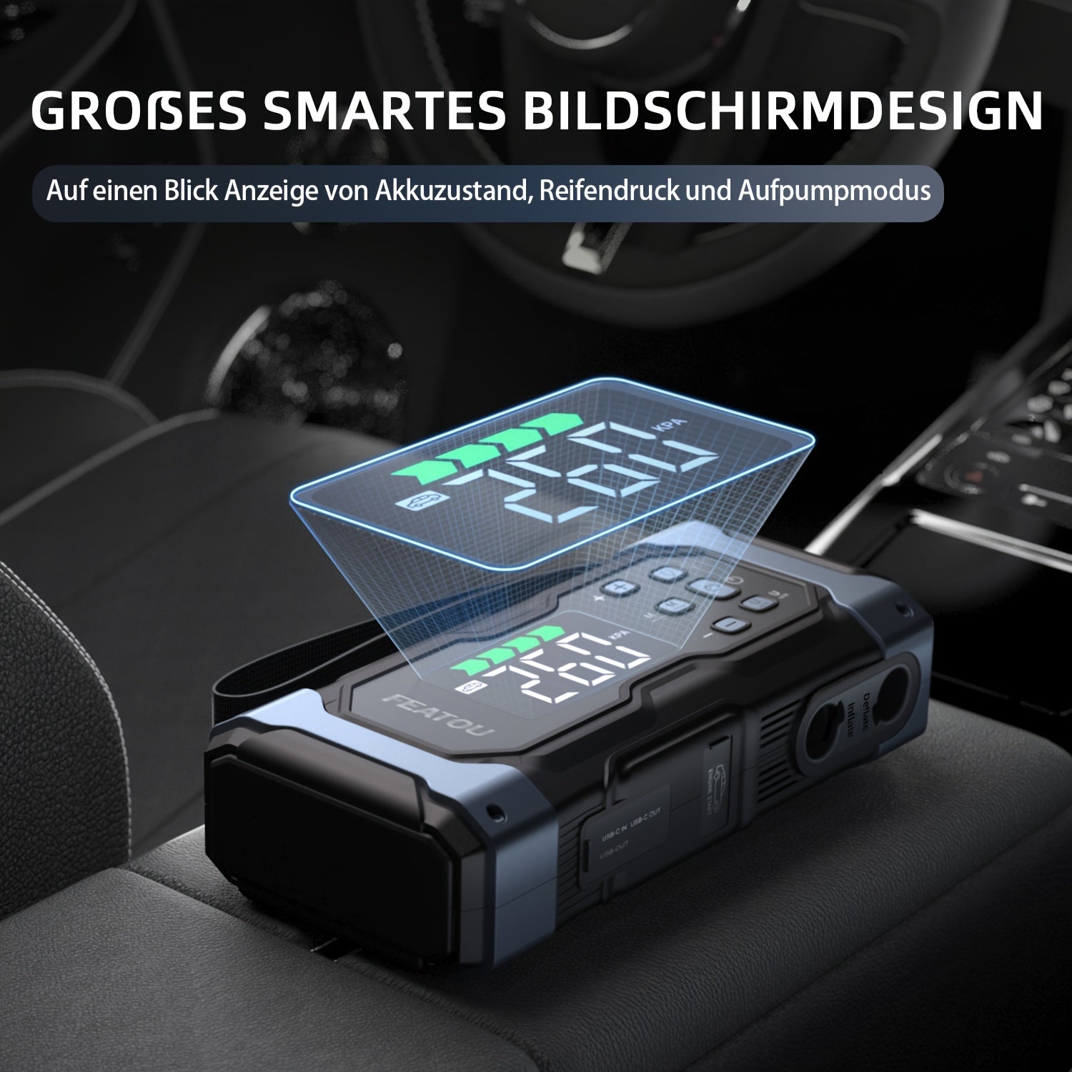 Tragbarer Reifenfüller, 20000mAh für Auto und Fahrrad – Detailansicht 3
