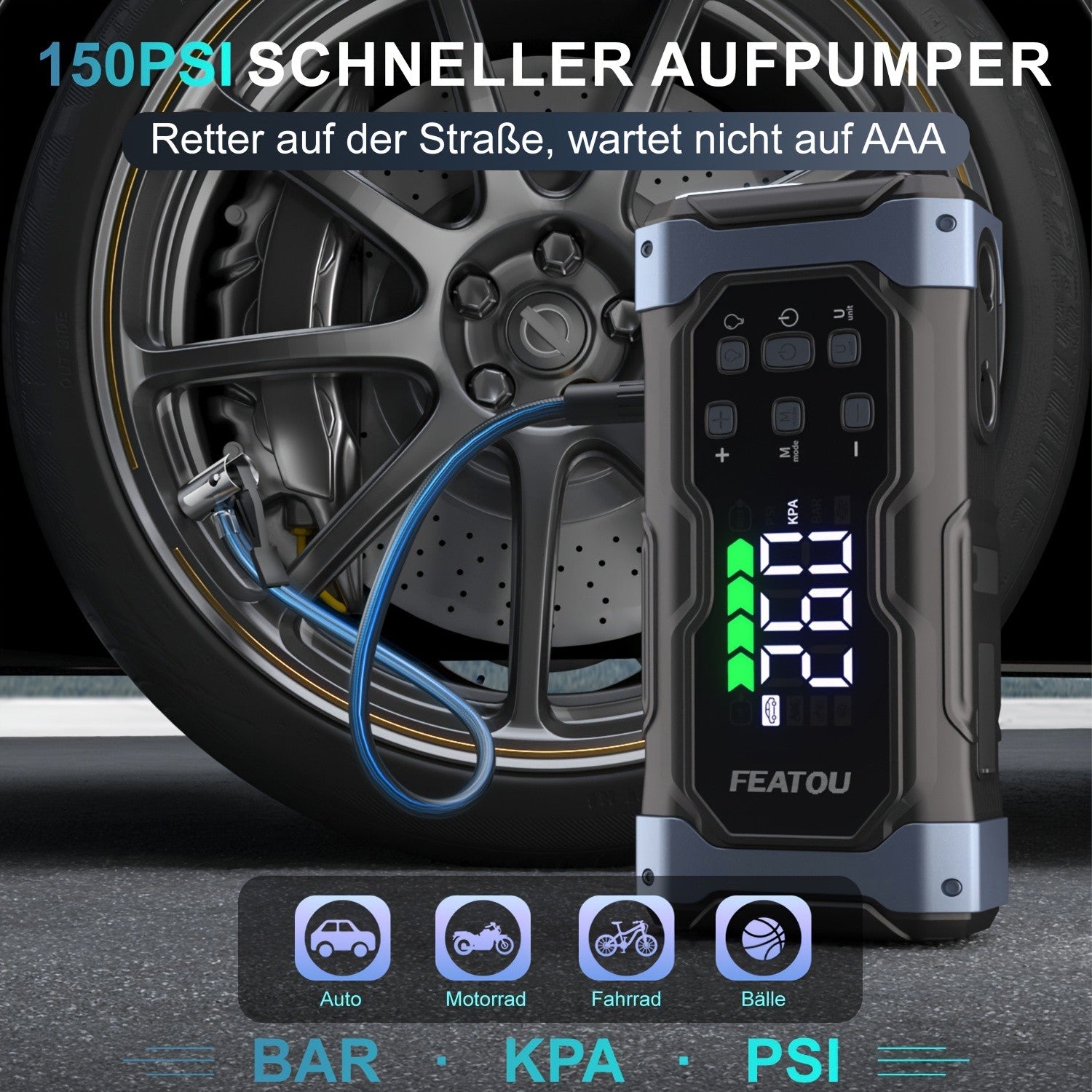 Tragbarer Reifenfüller, 20000mAh für Auto und Fahrrad – Detailansicht 15