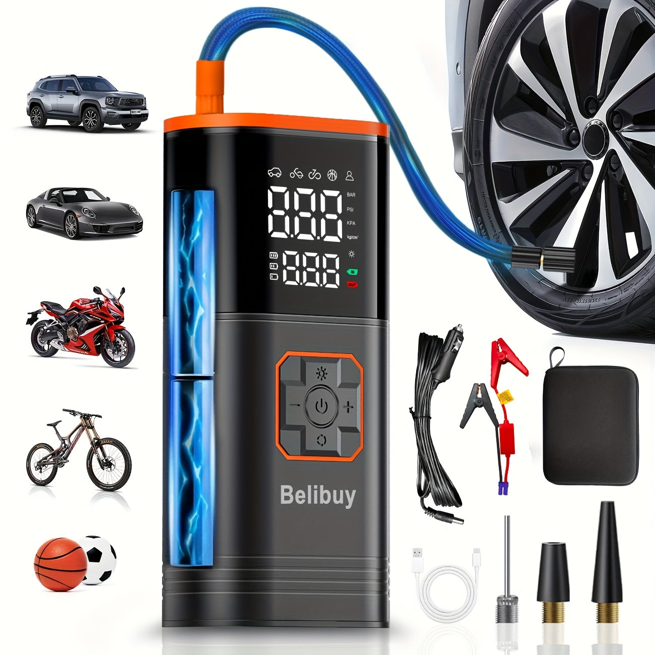 Tragbarer Reifenfüller, Star Schwarz-8000mAH für Auto und Fahrrad – Detailansicht 8