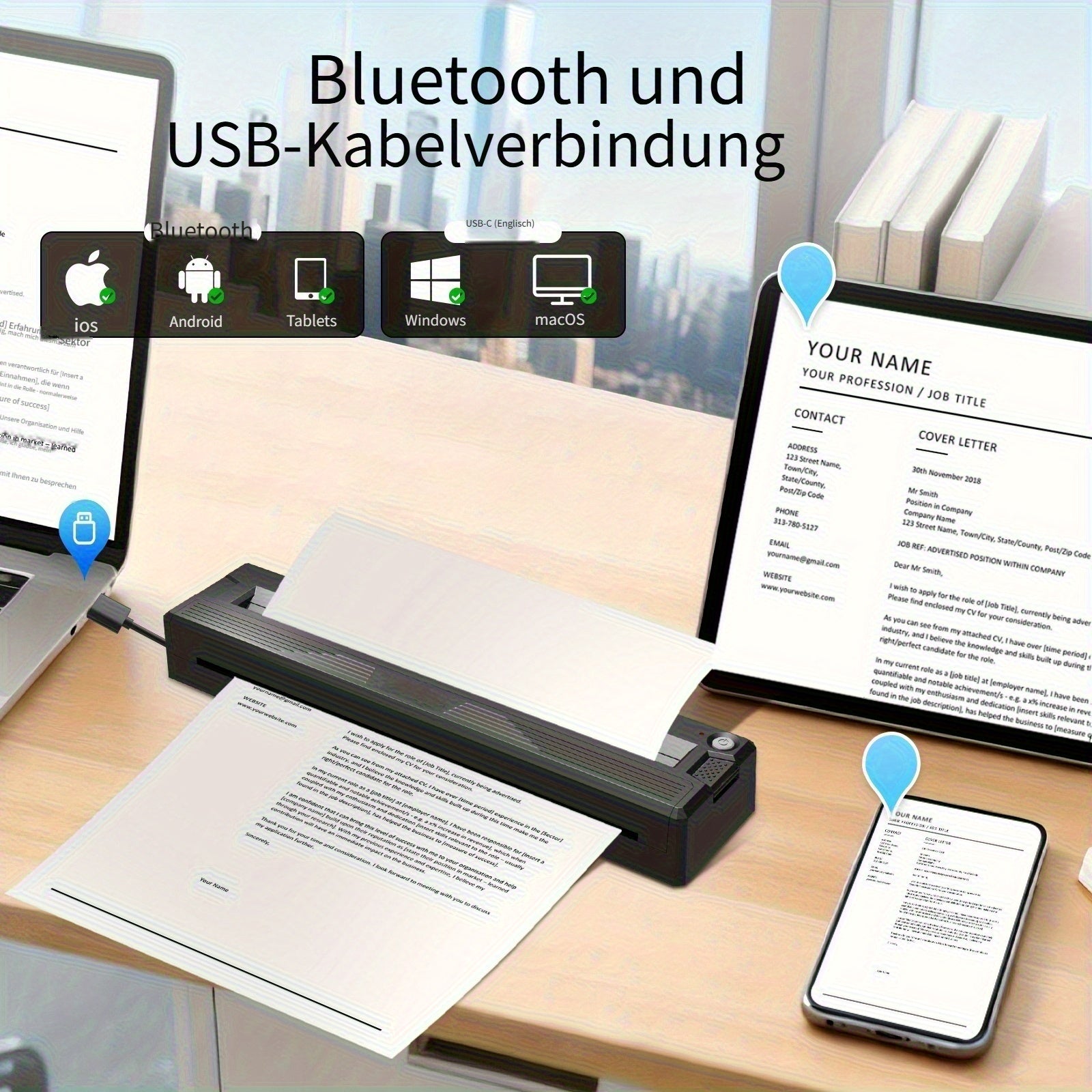 Tragbarer Thermodrucker, 10 Stück für Homeoffice – Detailansicht 3