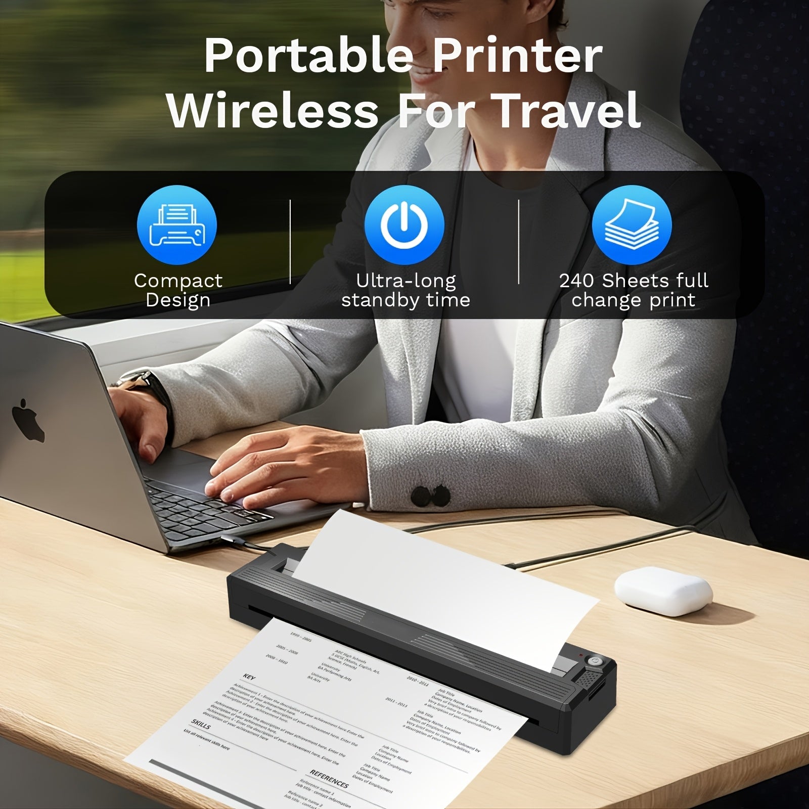 Tragbarer Thermodrucker, 21,59 cm für Homeoffice und Reisen – Detailansicht 2
