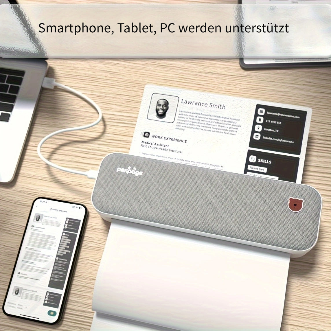 Tragbarer Thermodrucker, 21,59 cm für Reisen und Homeoffice – Detailansicht 3
