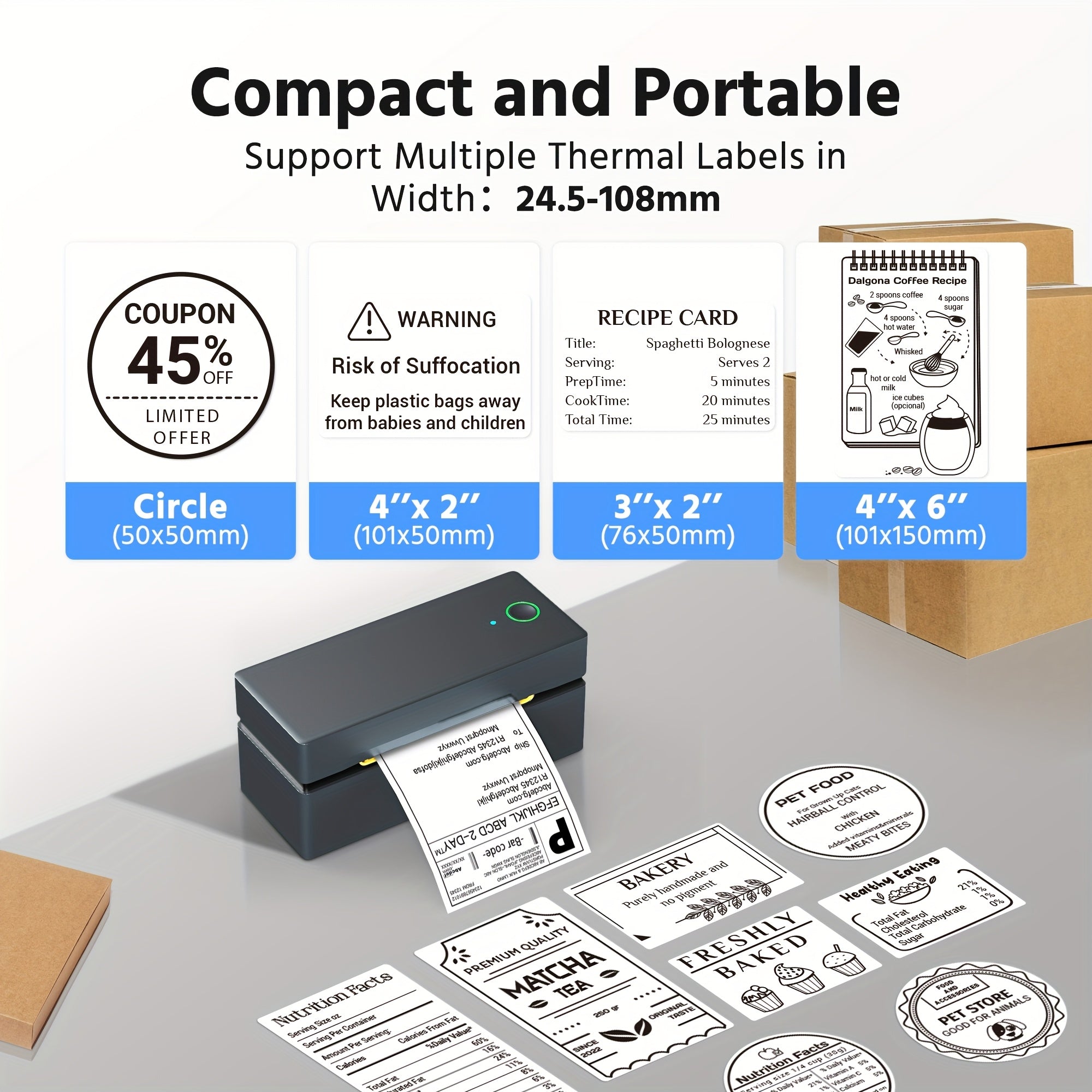 Tragbarer Thermodrucker, Blau für Homeoffice – Detailansicht 8