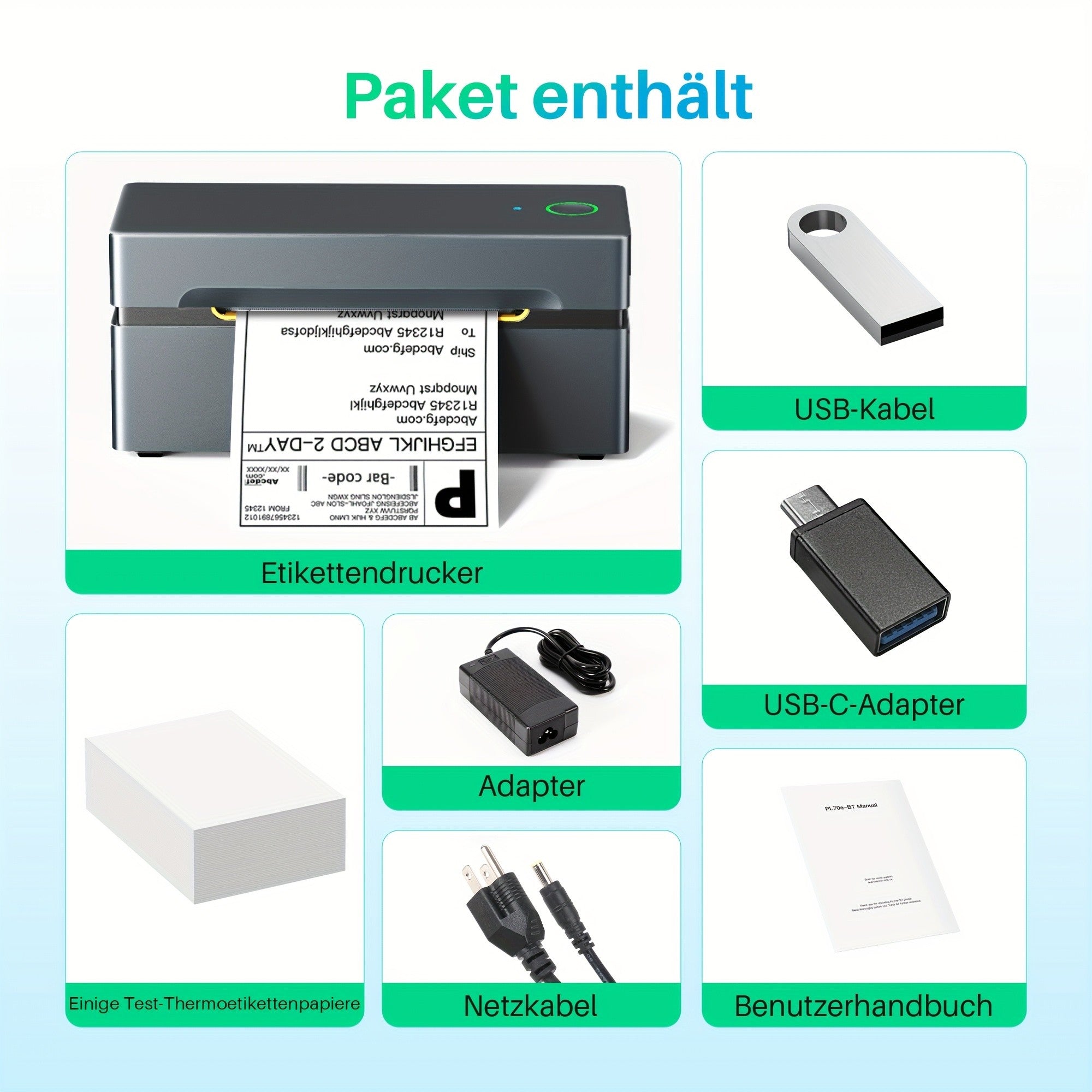 Tragbarer Thermodrucker, Blau für Homeoffice – Detailansicht 14