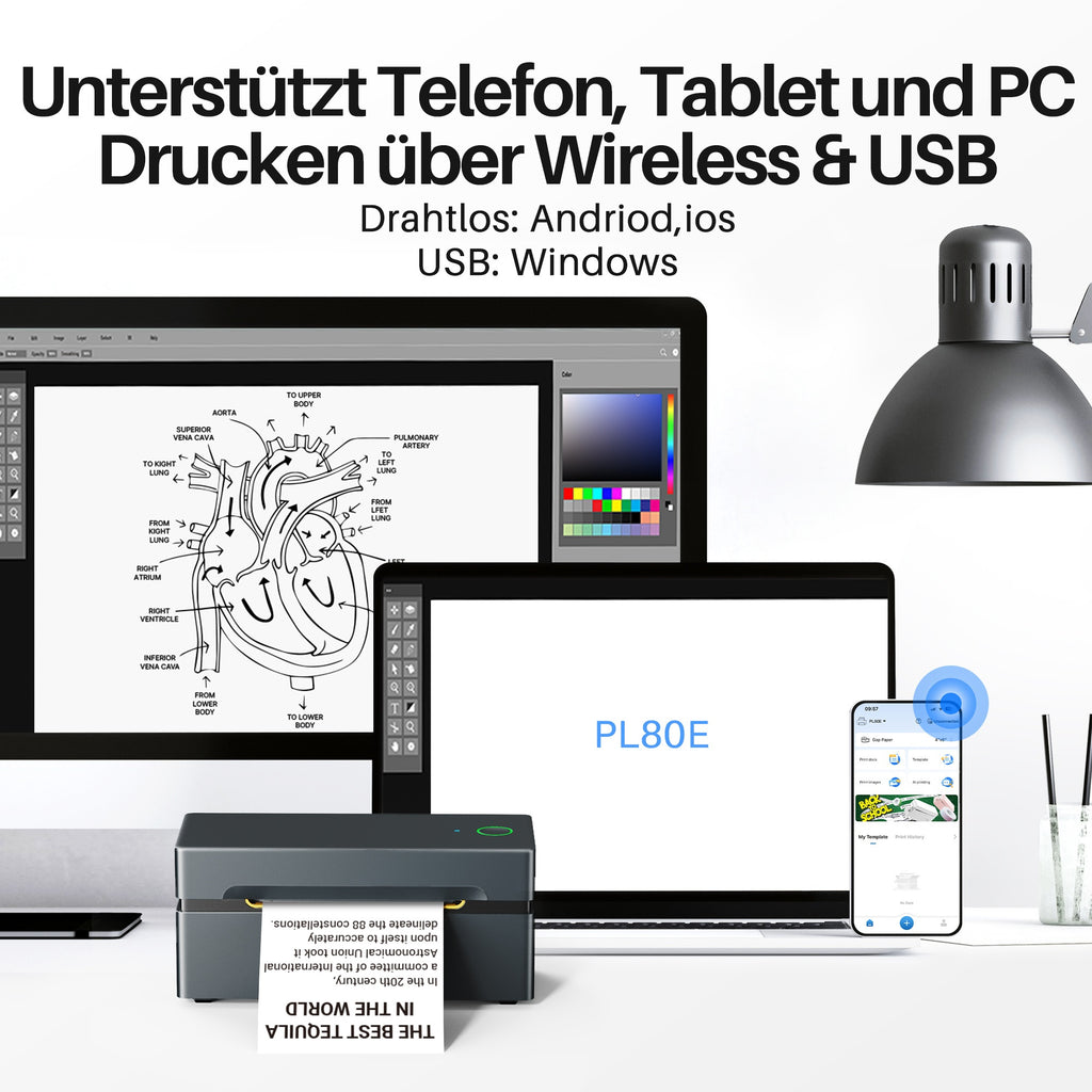 Tragbarer Thermodrucker, Blau für Homeoffice und mobiles Drucken – Hauptansicht