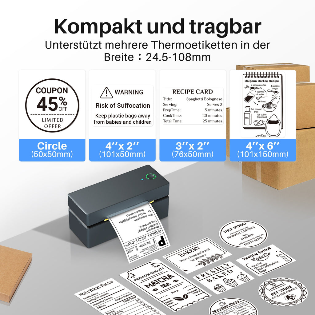 Tragbarer Thermodrucker, Blau für Homeoffice und mobiles Drucken – Detailansicht 5