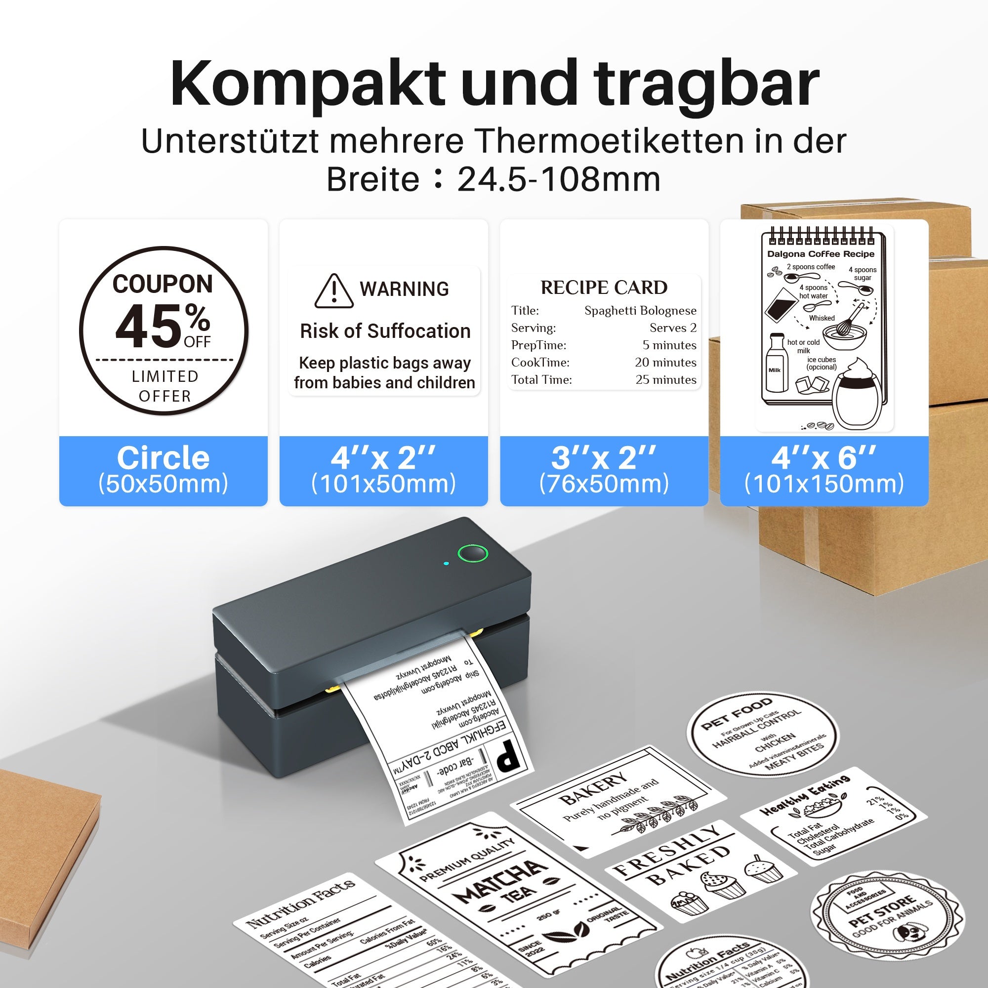 Tragbarer Thermodrucker, Blau für Homeoffice und mobiles Drucken – Detailansicht 5