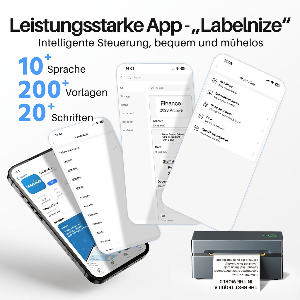 Tragbarer Thermodrucker, Blau für Homeoffice und mobiles Drucken – Detailansicht 6