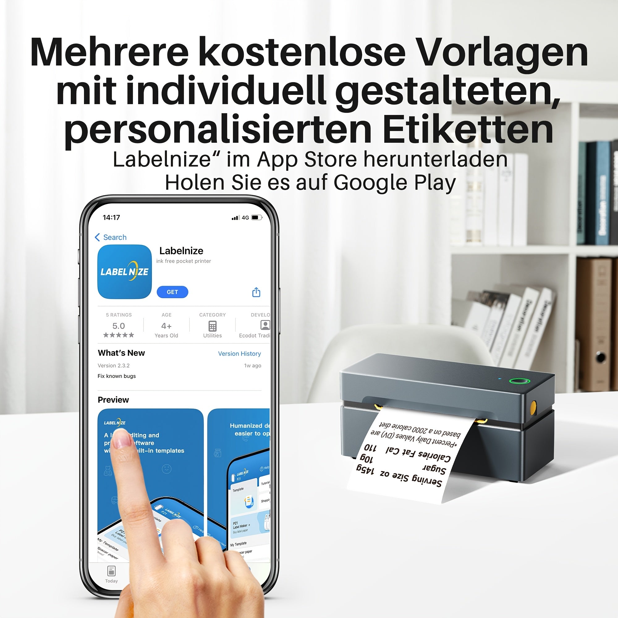 Tragbarer Thermodrucker, Blau für Homeoffice und mobiles Drucken – Detailansicht 8
