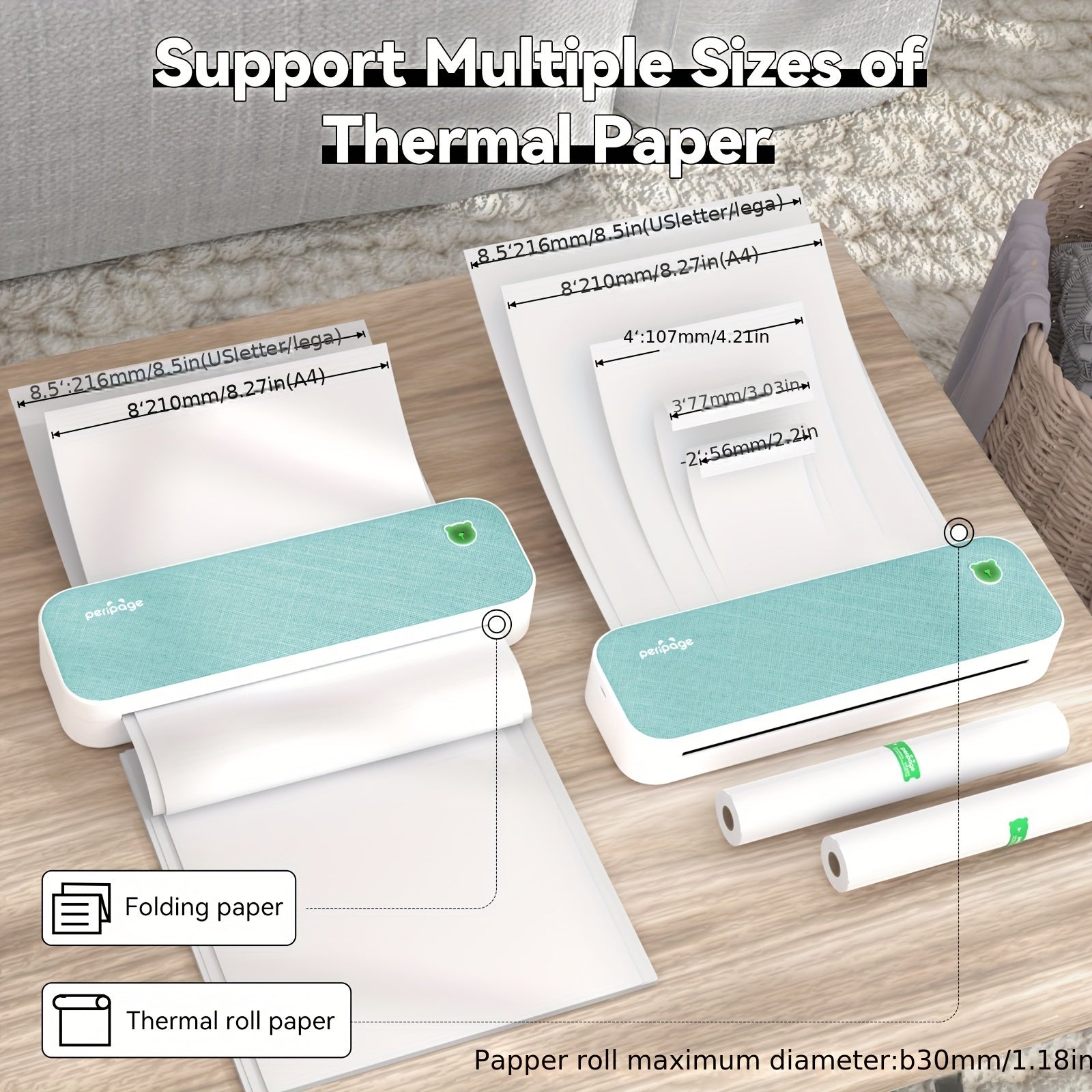 Tragbarer Thermodrucker, Grau für Homeoffice und Reisen – Hauptansicht