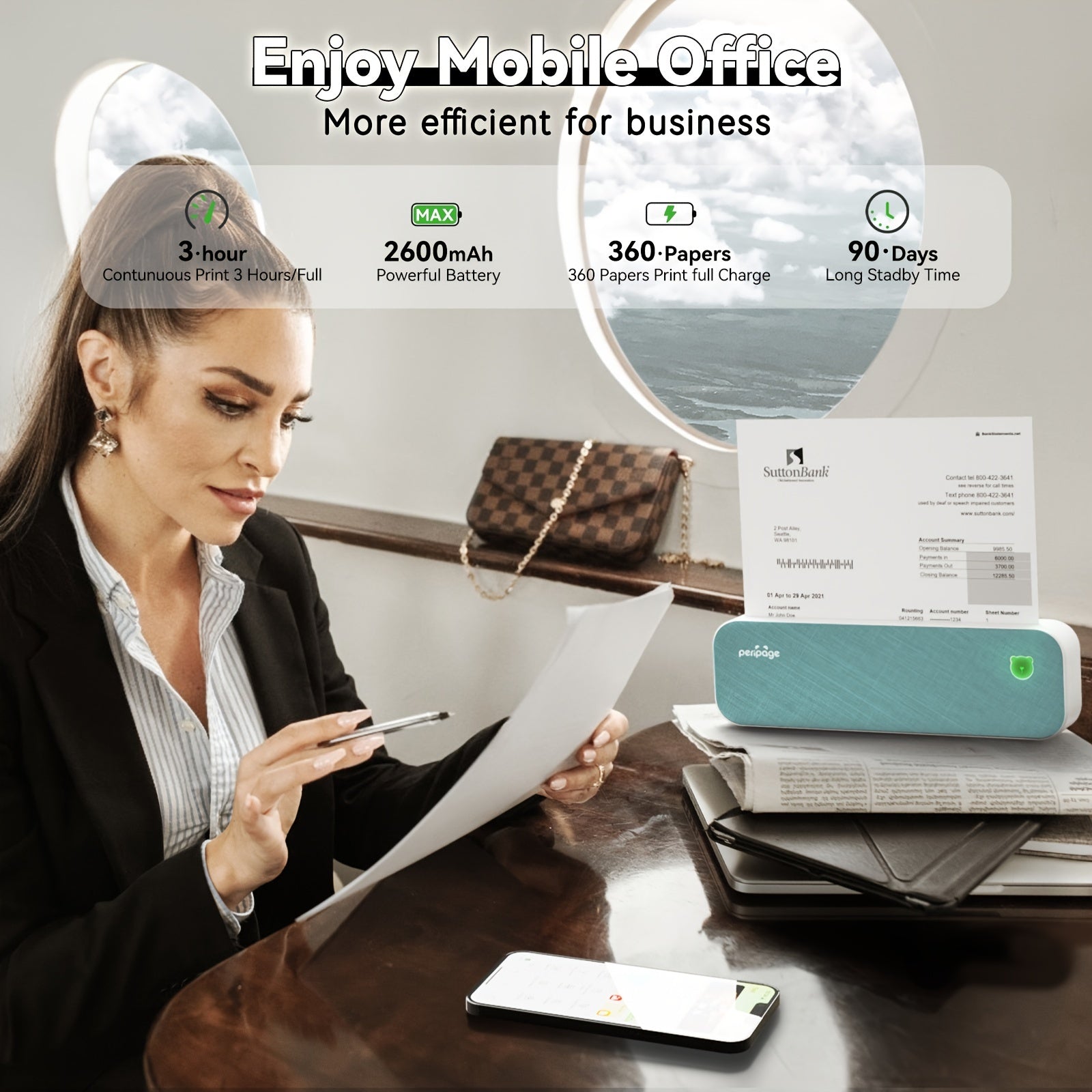 Tragbarer Thermodrucker, Grau für Homeoffice und Reisen – Detailansicht 3