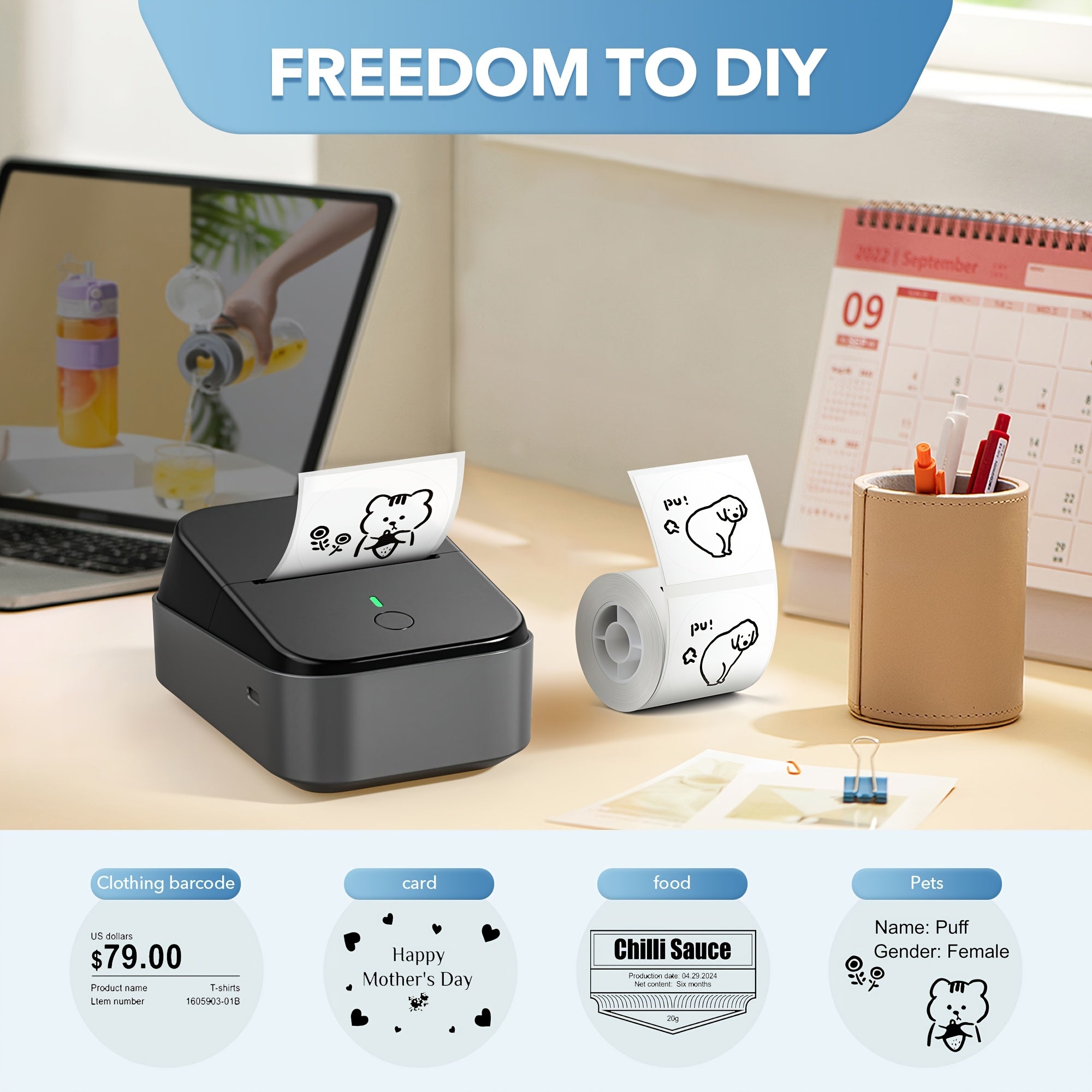 Tragbarer Thermodrucker, Grün für Homeoffice und Reisen – Detailansicht 10