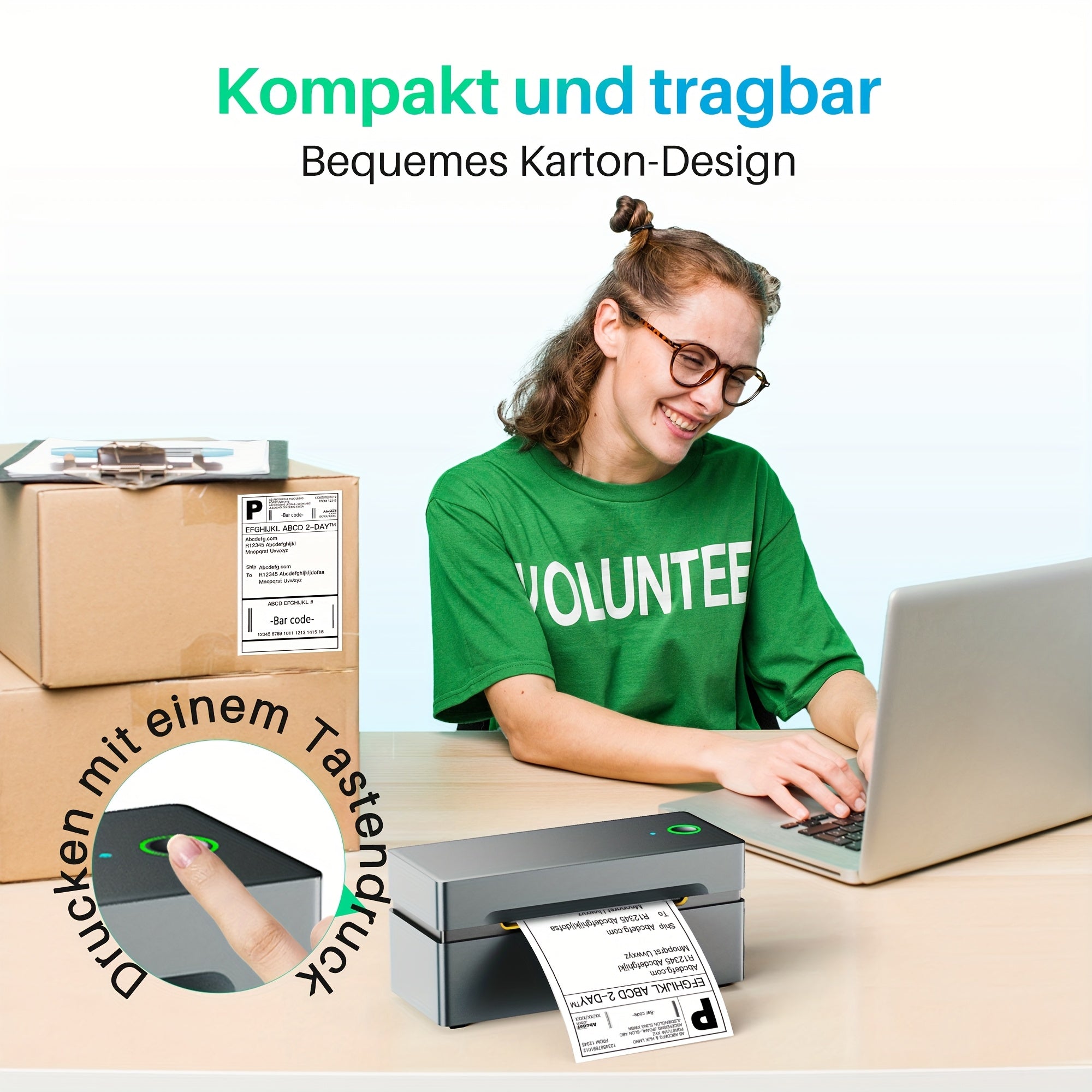 Tragbarer Thermodrucker, inklusive 50 Blatt Testpapier für Reisen – Hauptansicht
