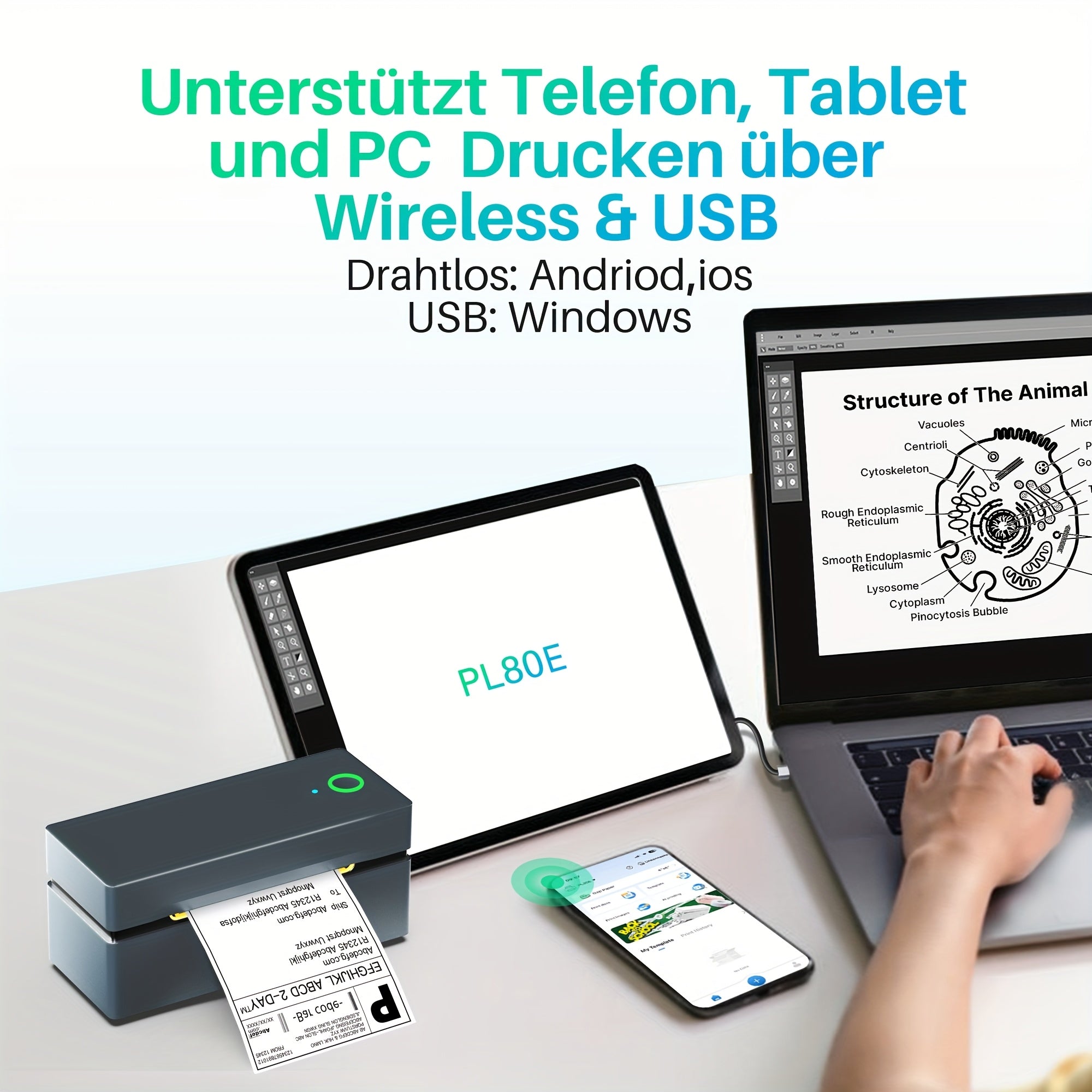 Tragbarer Thermodrucker, inklusive 50 Blatt Testpapier für Reisen – Detailansicht 7