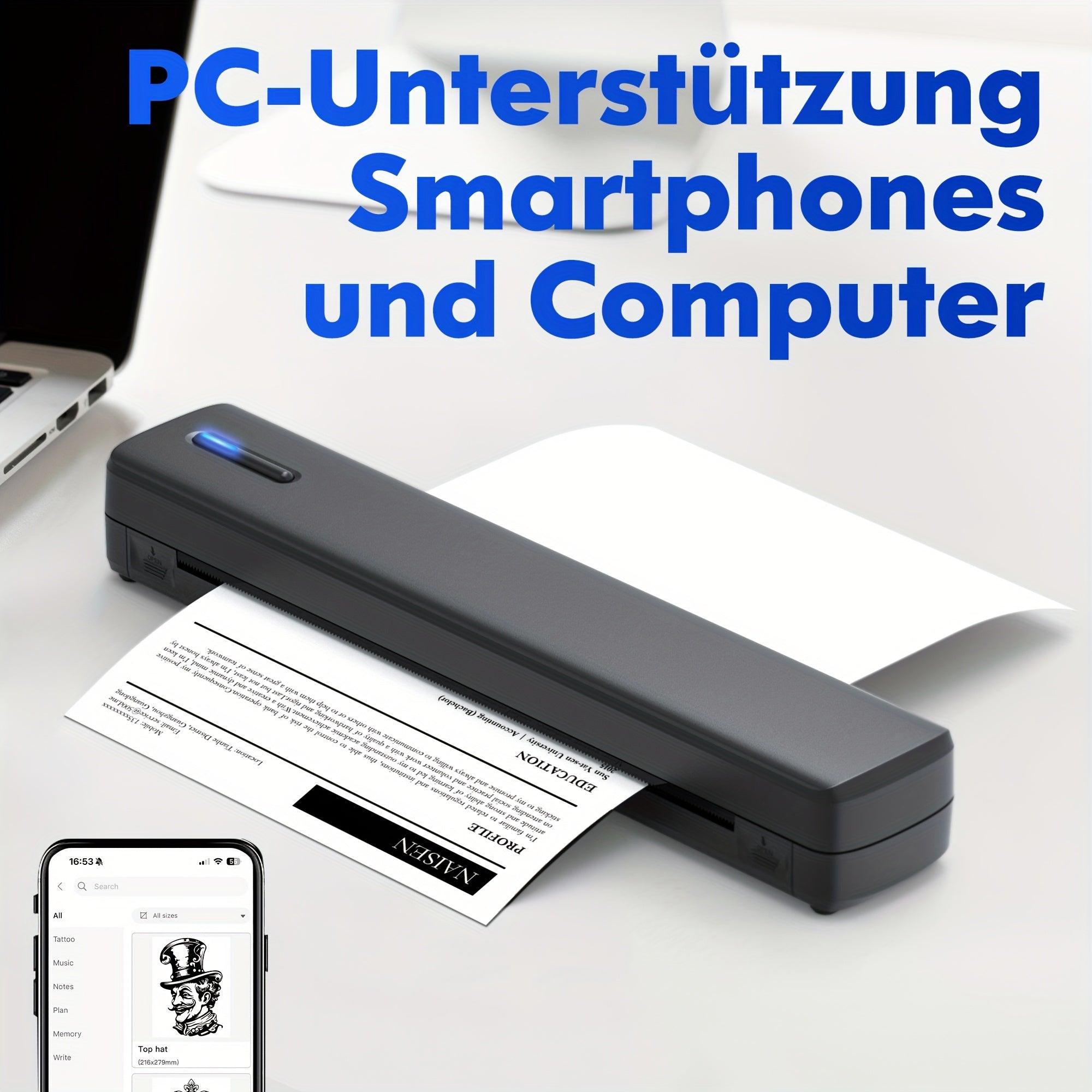 Tragbarer Thermodrucker, Kompatibel mit iOS Laptop für Reisen für Reisen – Hauptansicht