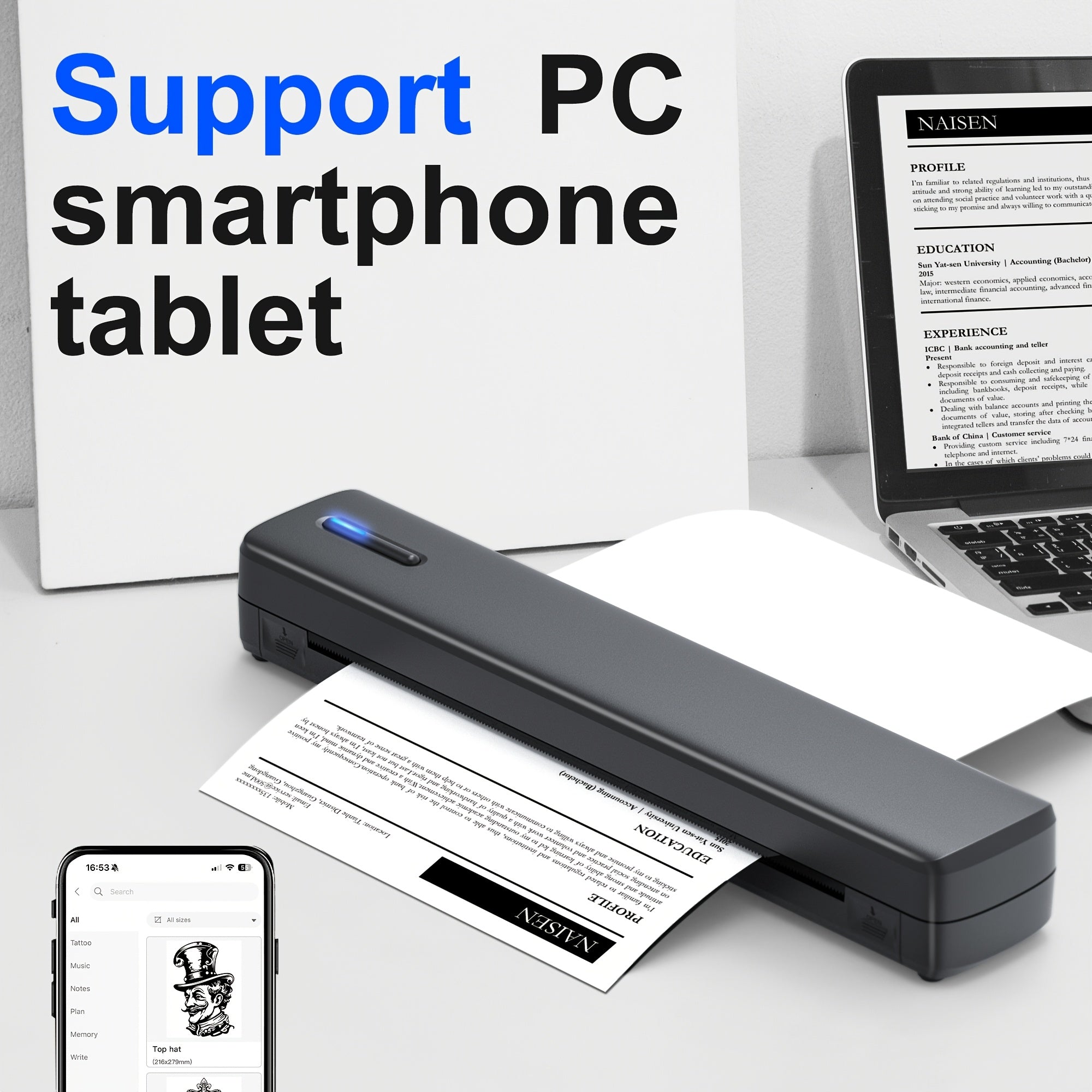 Tragbarer Thermodrucker, Kompatibel mit iOS Laptop für Reisen für Reisen – Detailansicht 5