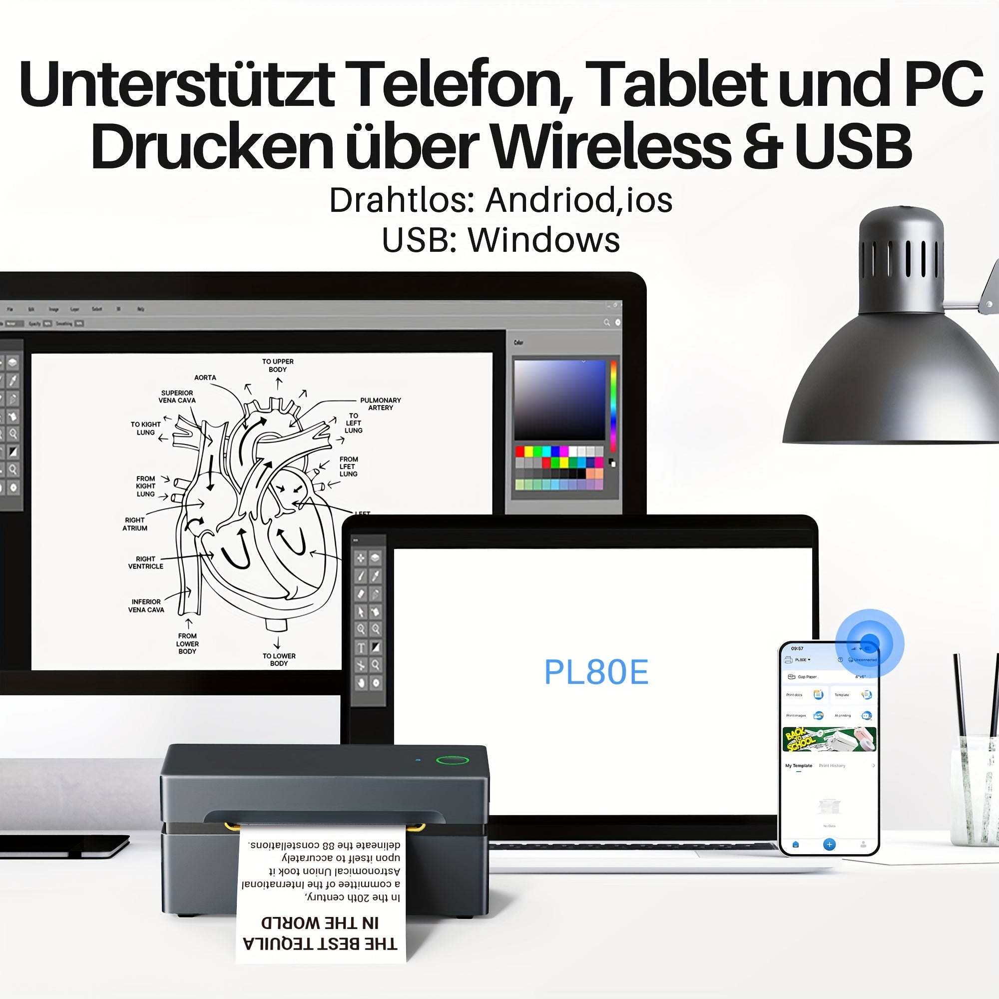 Tragbarer Thermodrucker, kompatibel mit Mobiltelefonen und Computern für Homeoffice – Detailansicht 4