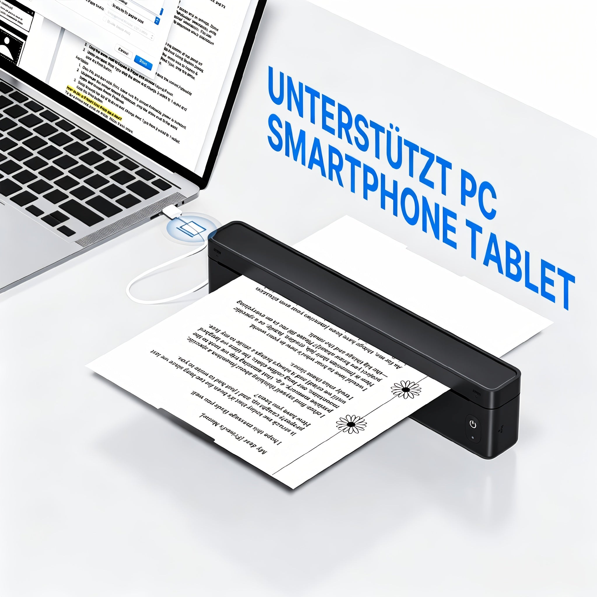 Tragbarer Thermodrucker, Mitternachtsschwarz für Reisen und Homeoffice – Hauptansicht