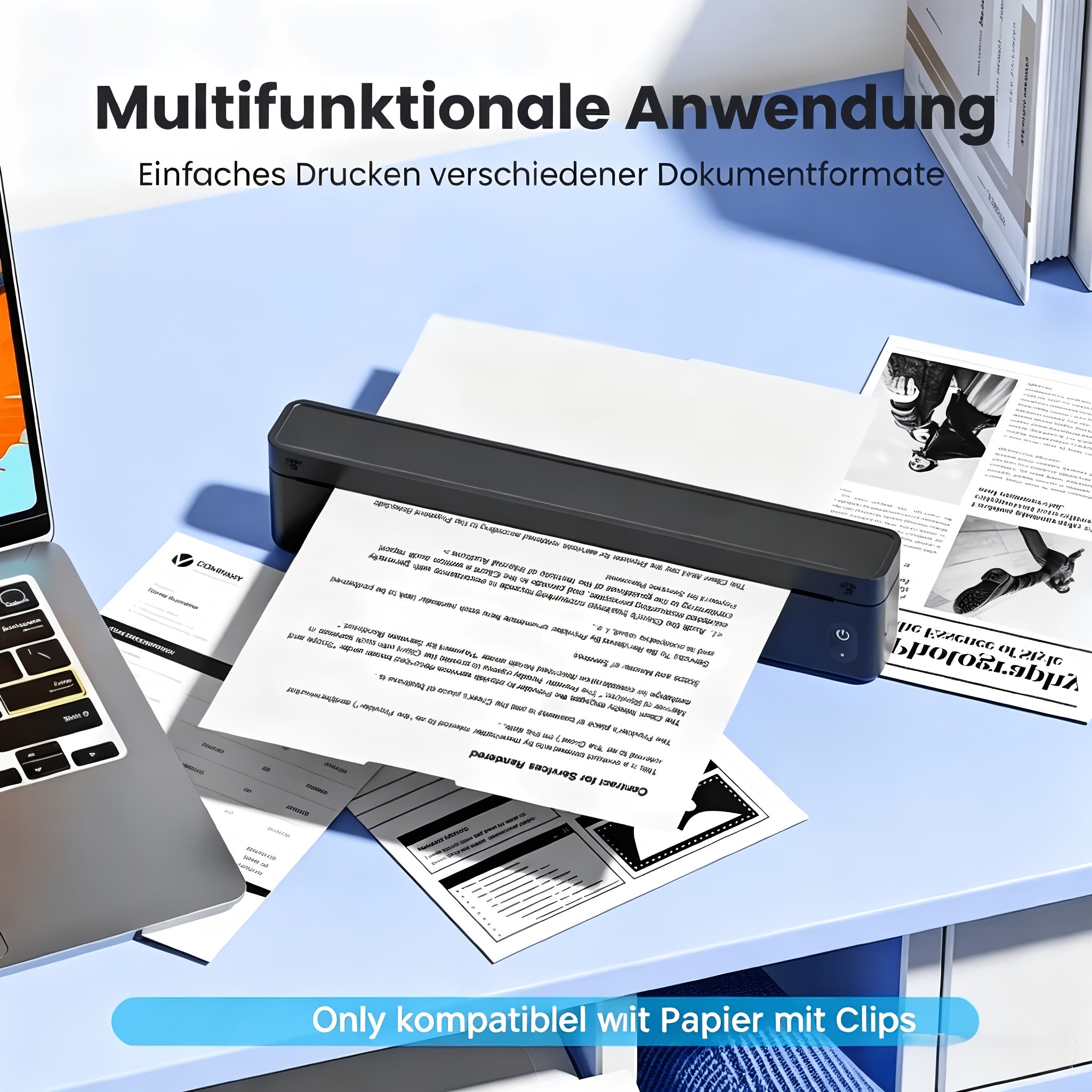 Tragbarer Thermodrucker, Mitternachtsschwarz für Reisen und Homeoffice – Detailansicht 6