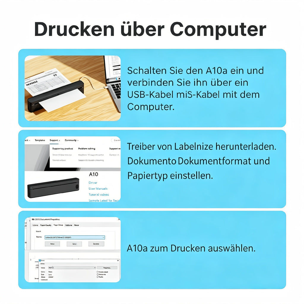 Tragbarer Thermodrucker, Mitternachtsschwarz für Reisen und Homeoffice – Detailansicht 9