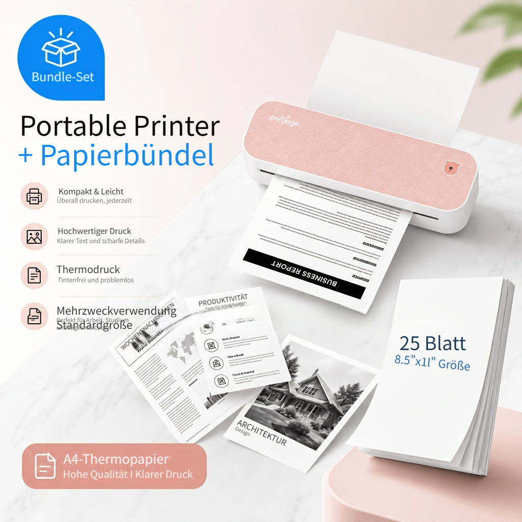 Tragbarer Thermodrucker, Rosa für Reisen – Detailansicht 5
