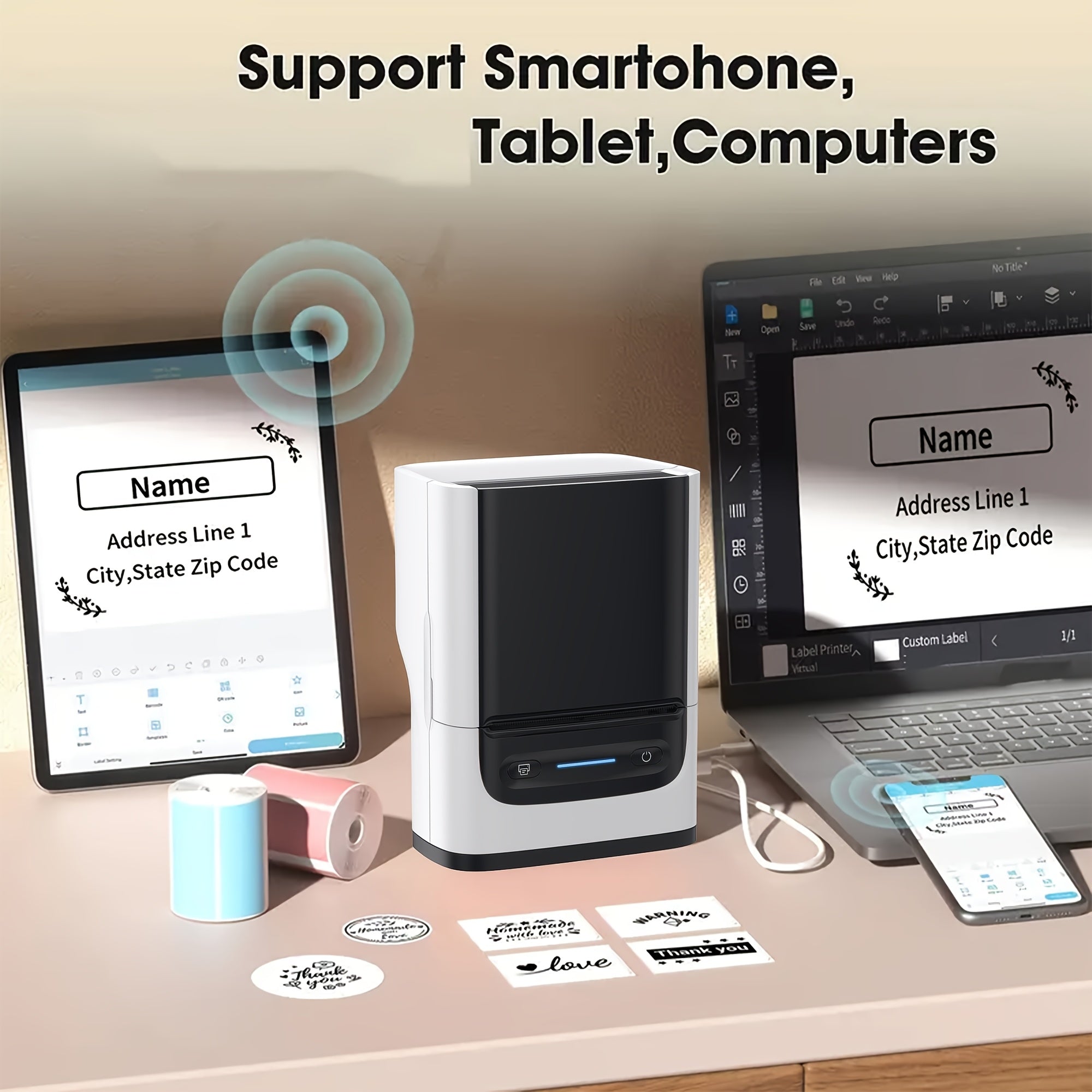 Tragbarer Thermodrucker, Schwarz für Homeoffice und Reisen – Detailansicht 6