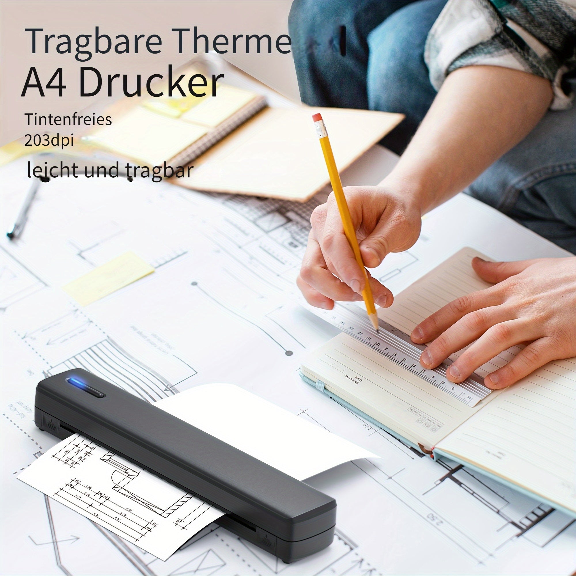 Tragbarer Thermodrucker, Schwarz für unterwegs und Zuhause – Detailansicht 13