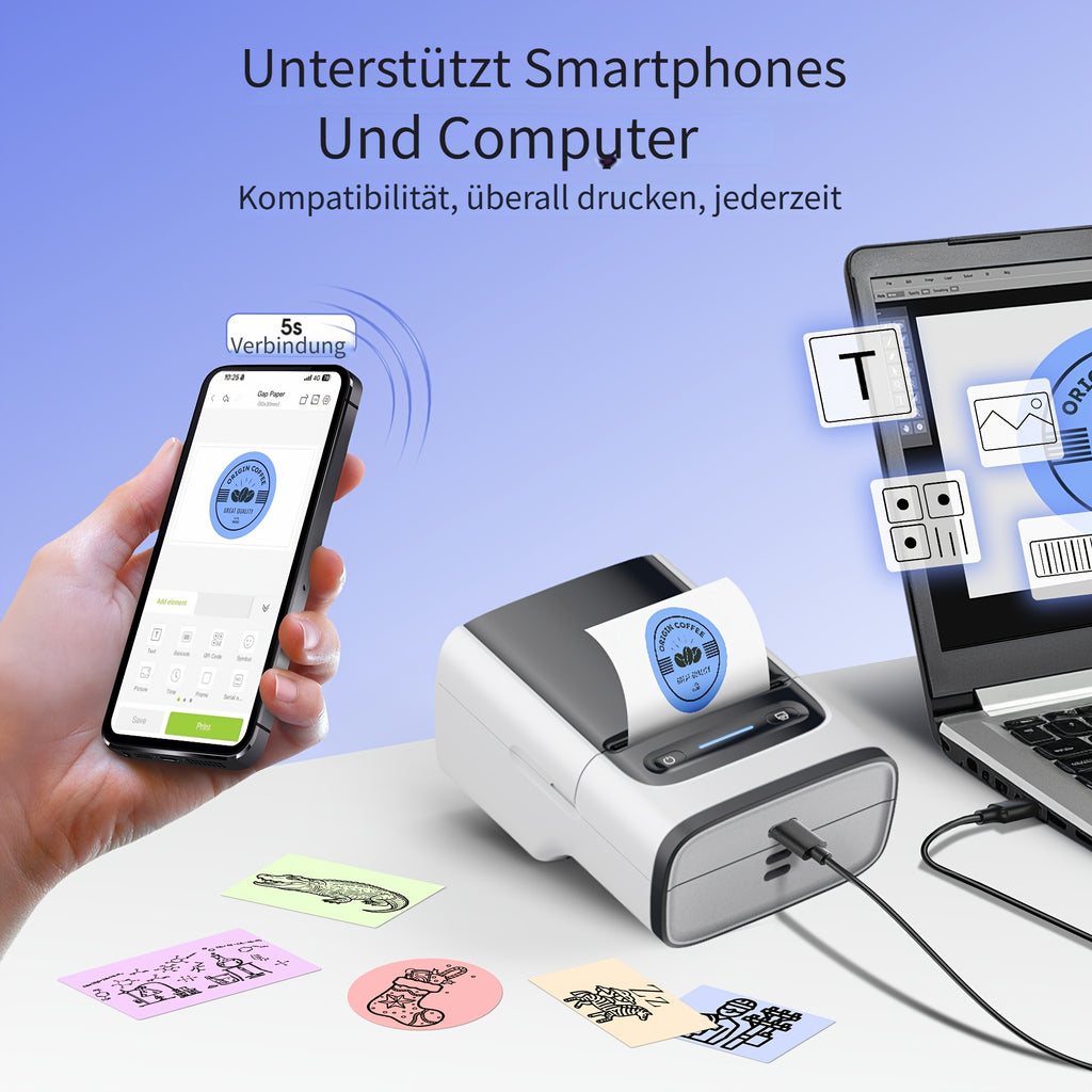 Tragbarer Thermodrucker, Tiefblau für Homeoffice – Detailansicht 7
