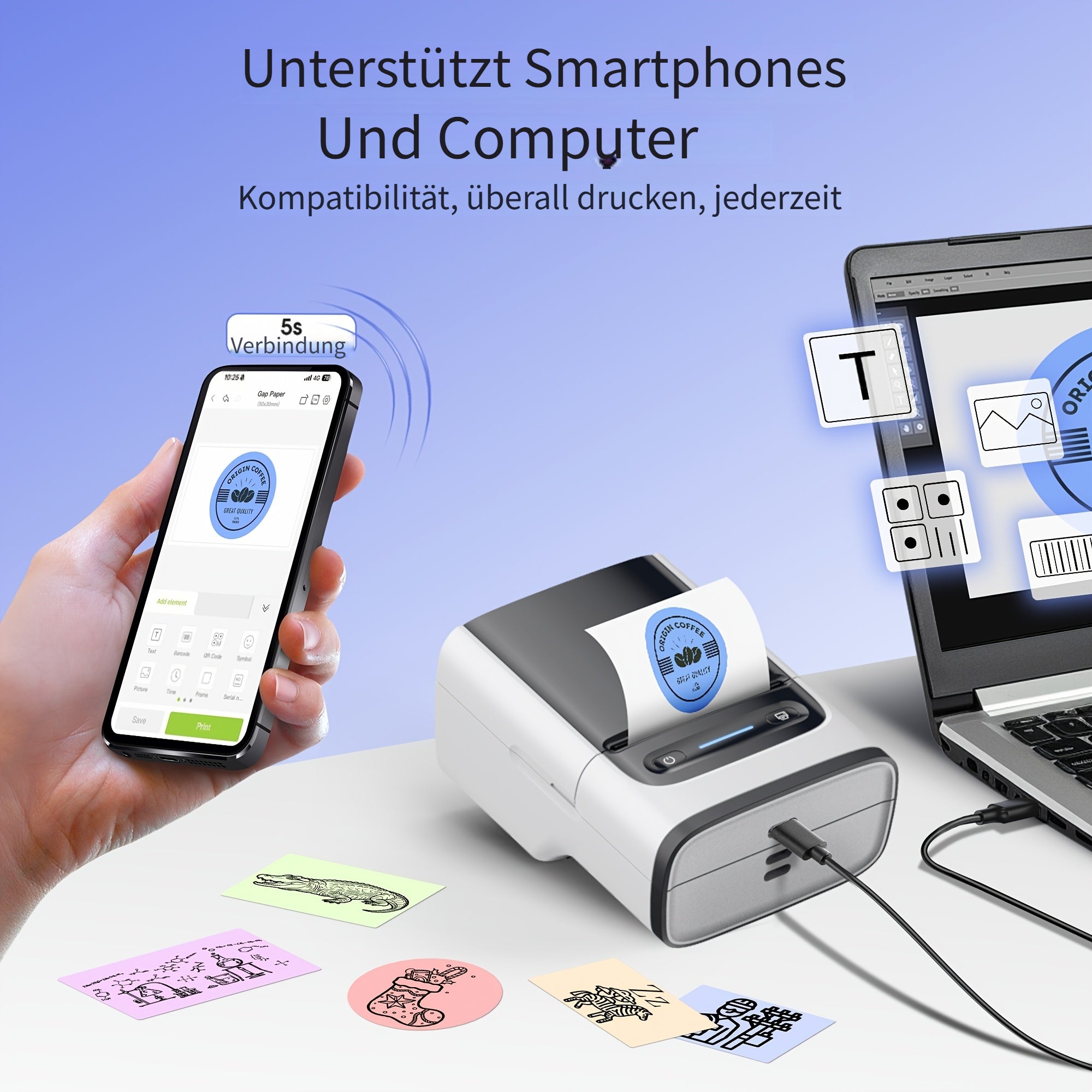 Tragbarer Thermodrucker, Tiefblau für Homeoffice – Detailansicht 7