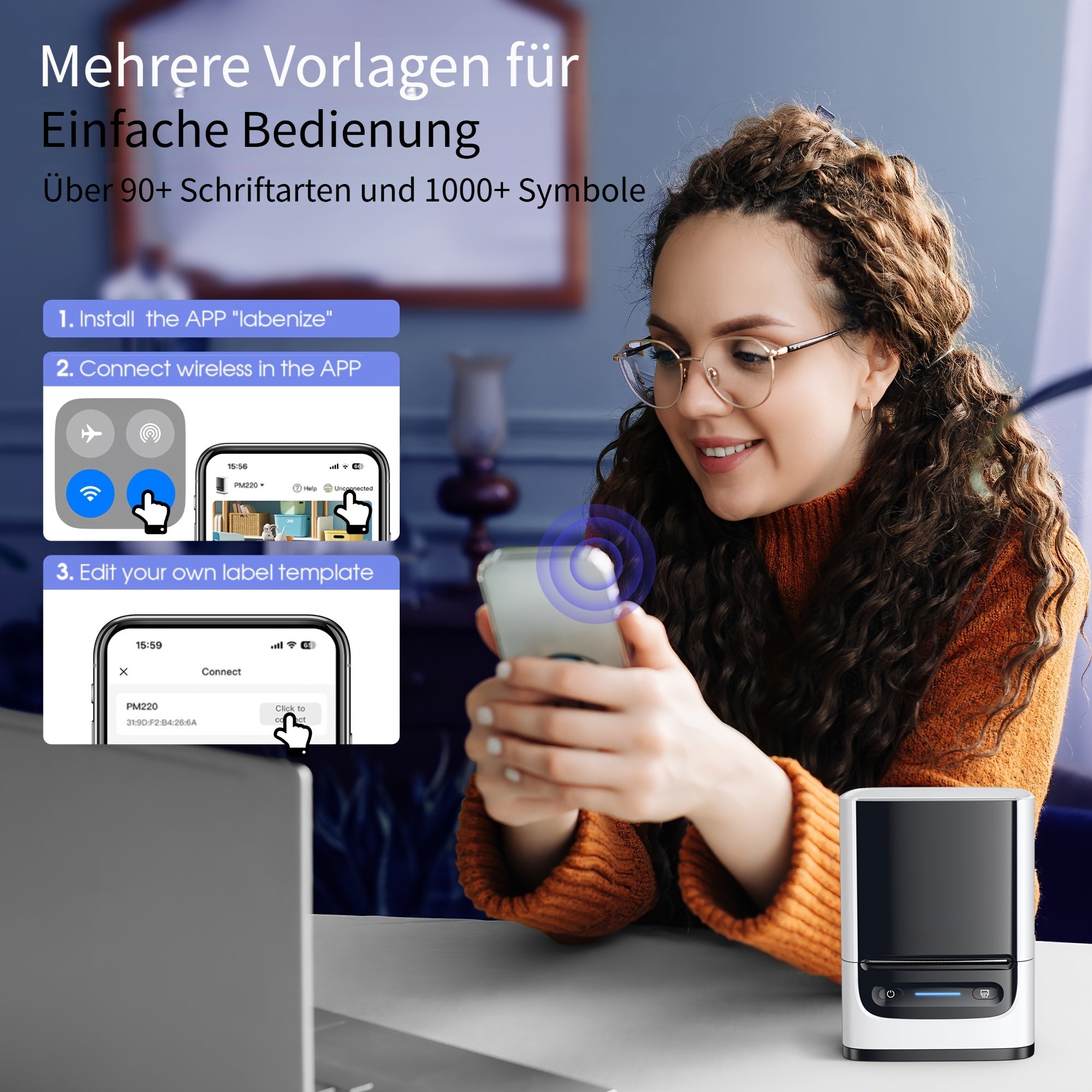 Tragbarer Thermodrucker, Tiefblau für Homeoffice – Detailansicht 8