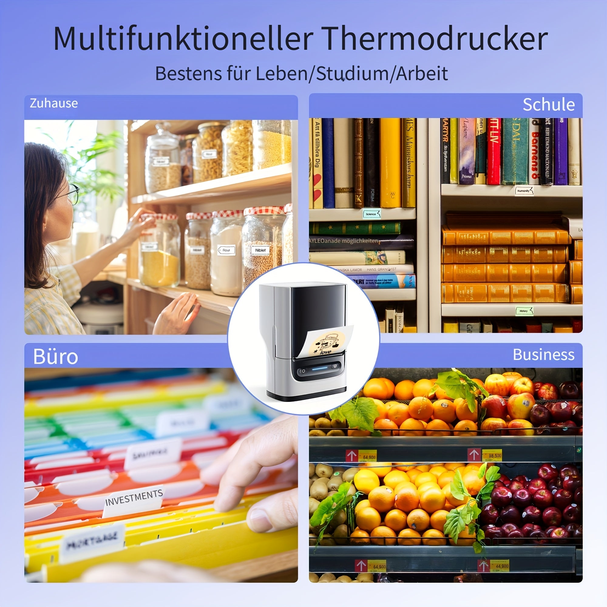 Tragbarer Thermodrucker, Tiefblau für Homeoffice – Detailansicht 9