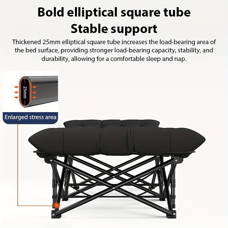 Tragbares Büro-Klappbett - Robuster Eisenrahmen, Schwarz (1 Stück) für Schlafzimmer und Bett – Detailansicht 8
