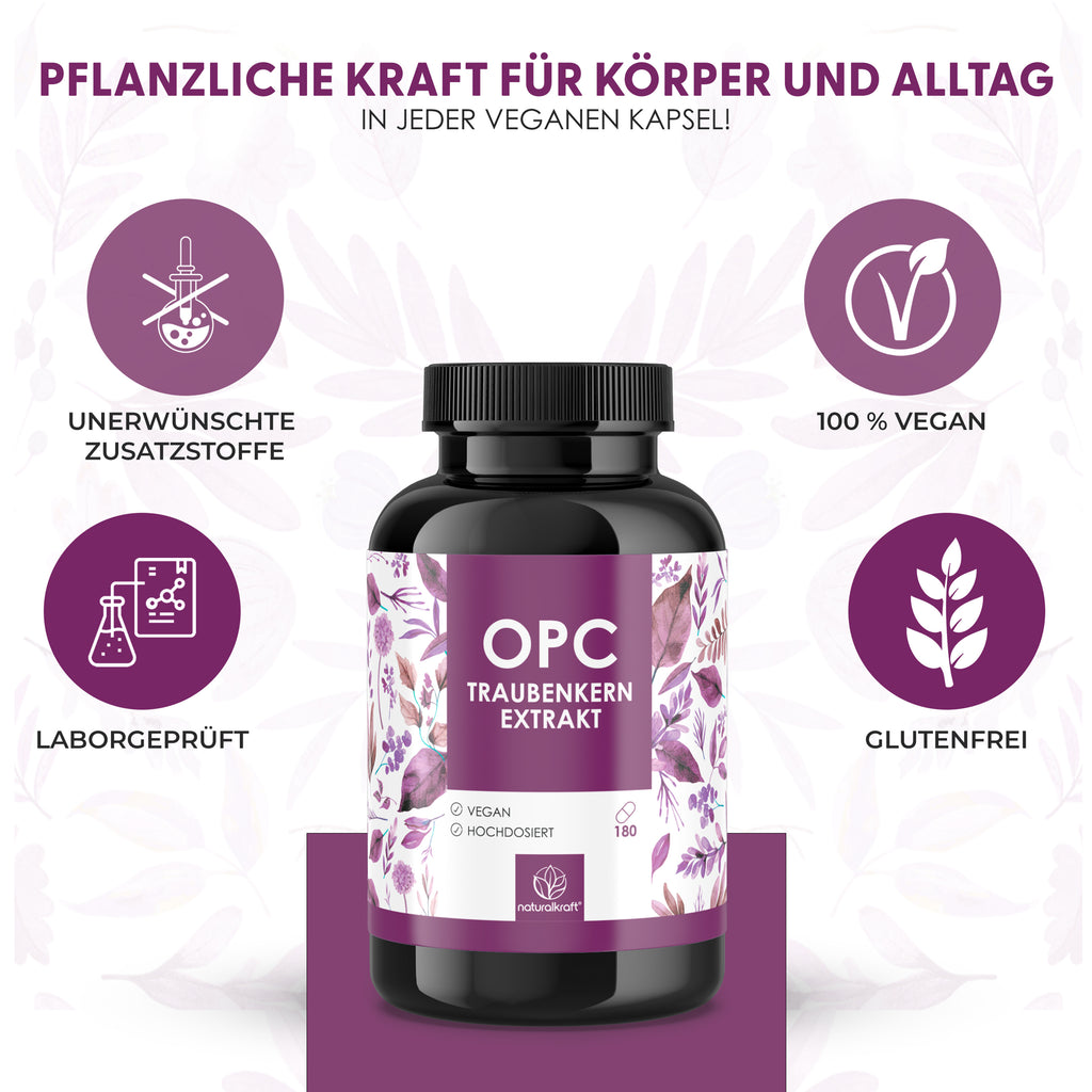 Traubenkernextrakt Kapseln, OPC pro Tagesdosis(2 Kapseln) für 3 Monate, Vegan und Pflege zu Hause – Detailansicht 2