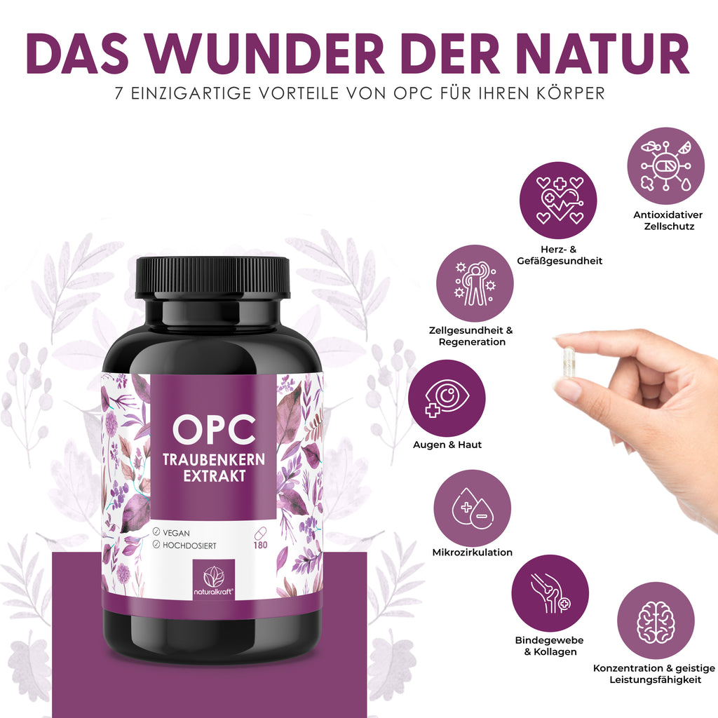 Traubenkernextrakt Kapseln, OPC pro Tagesdosis(2 Kapseln) für 3 Monate, Vegan und Pflege zu Hause – Detailansicht 3